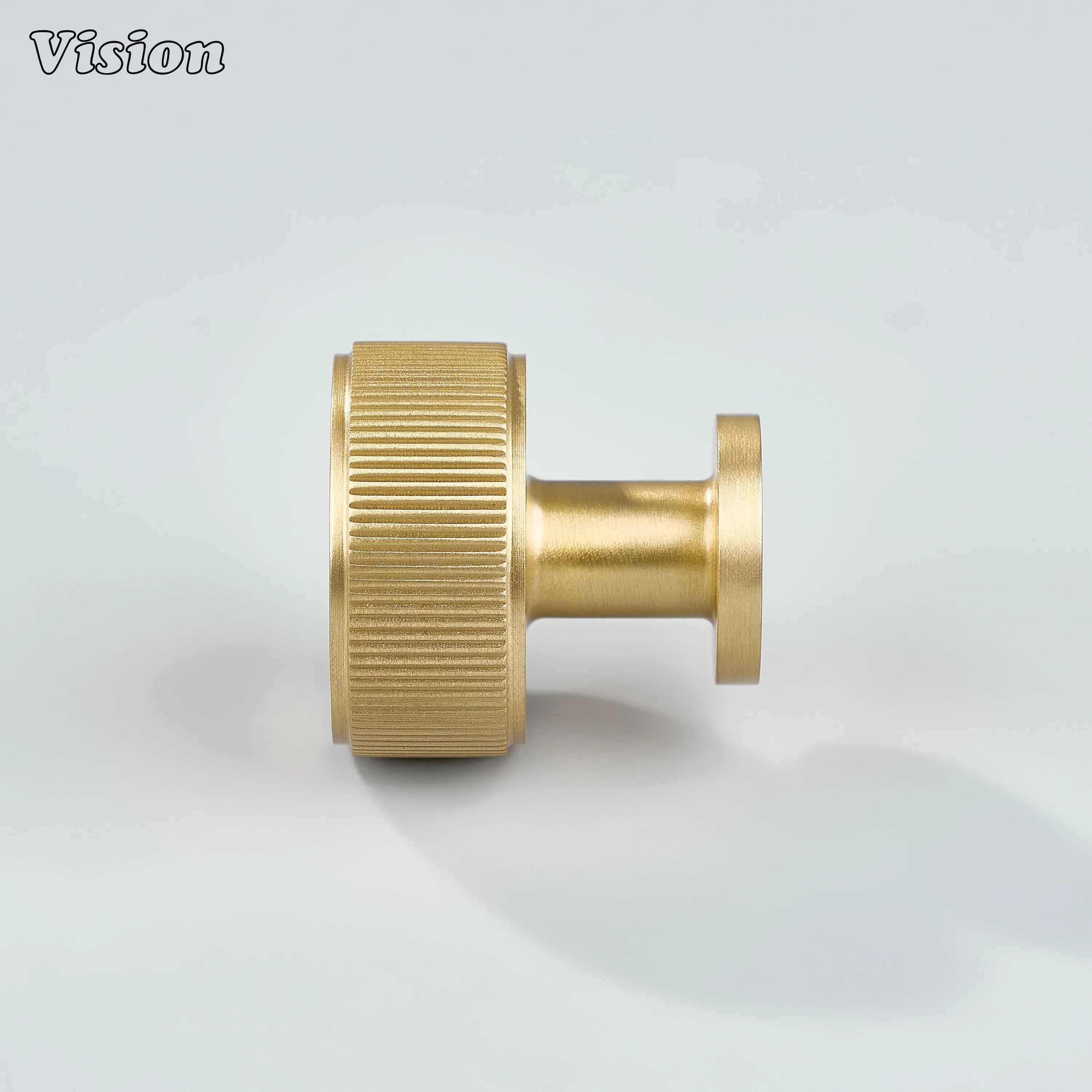 Gold brass cabinet knob with linear knurled edge and round design for kitchen furniture