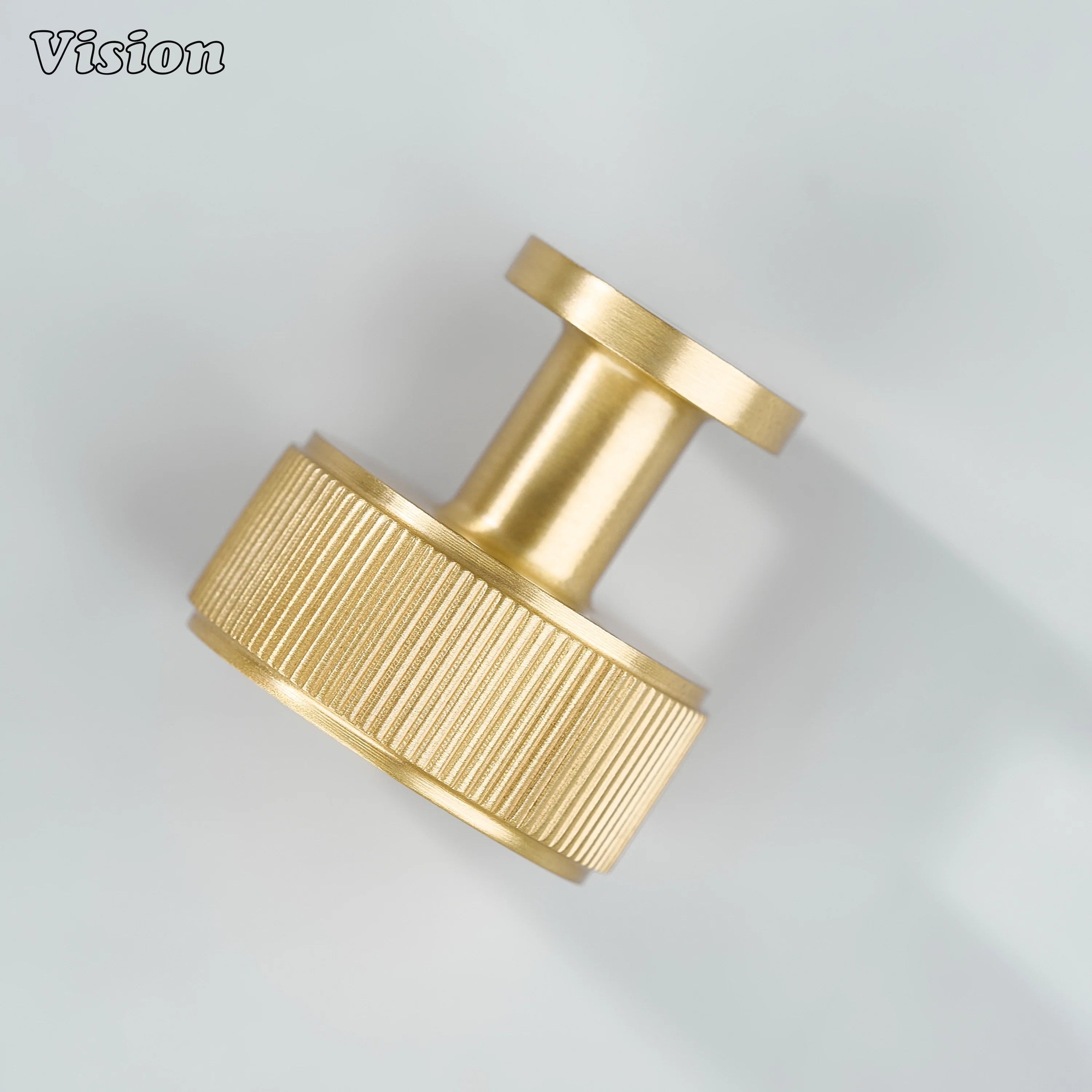 Modern linear knurled round cabinet knob in Gold finish for cabinets and interior furniture