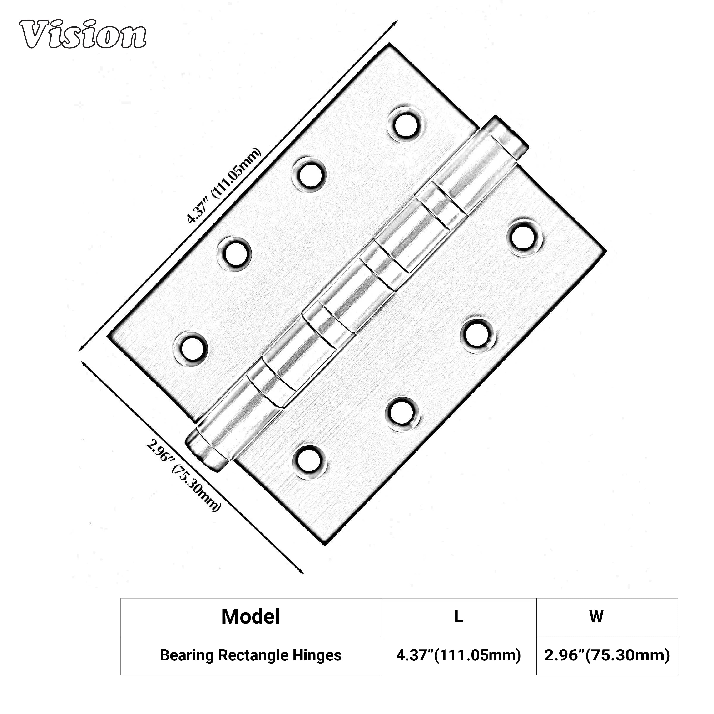 Silver rectangular bearing brass door hinge for furniture doors and panels