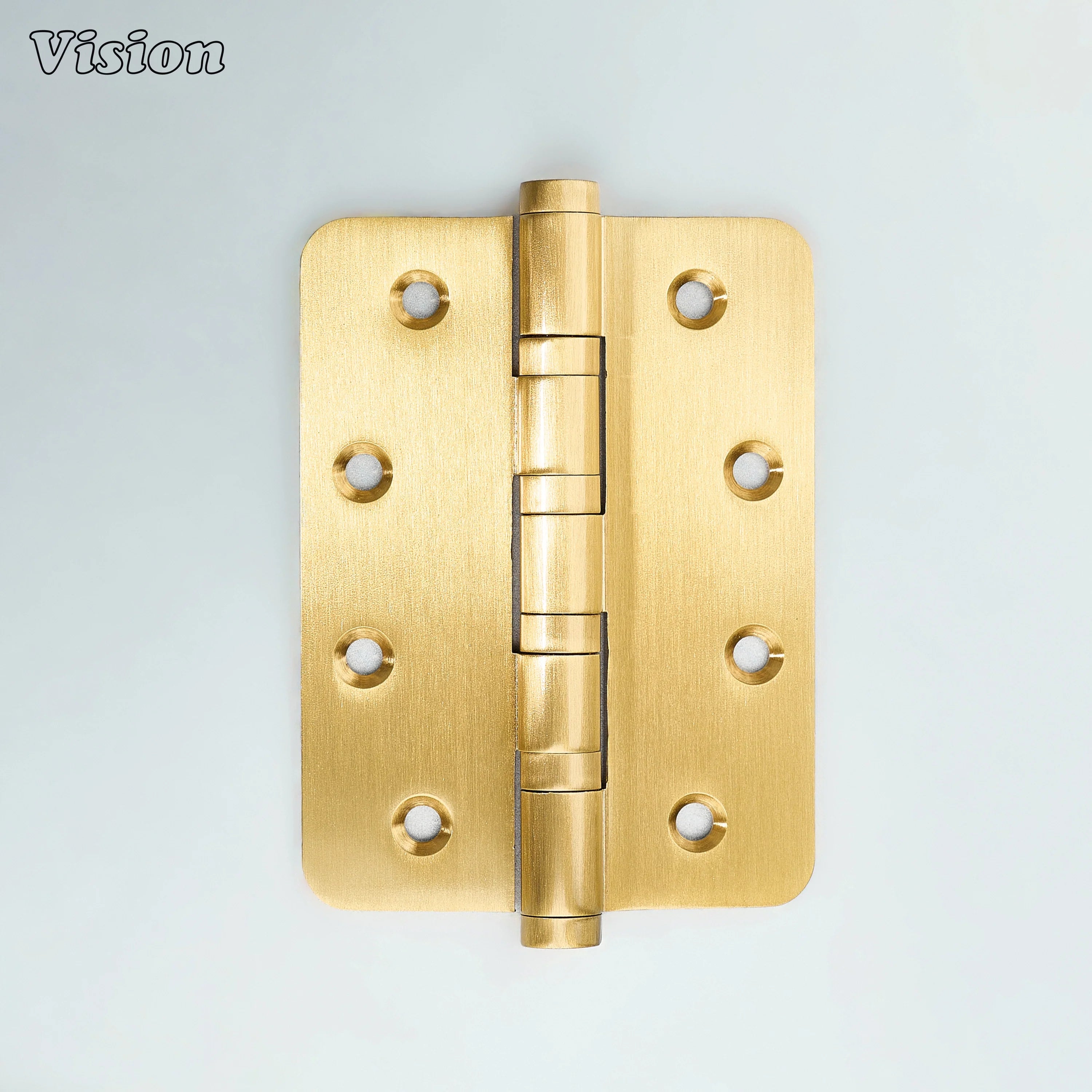 Gold finish plain profile brass door hinge with rounded corners for wardrobes