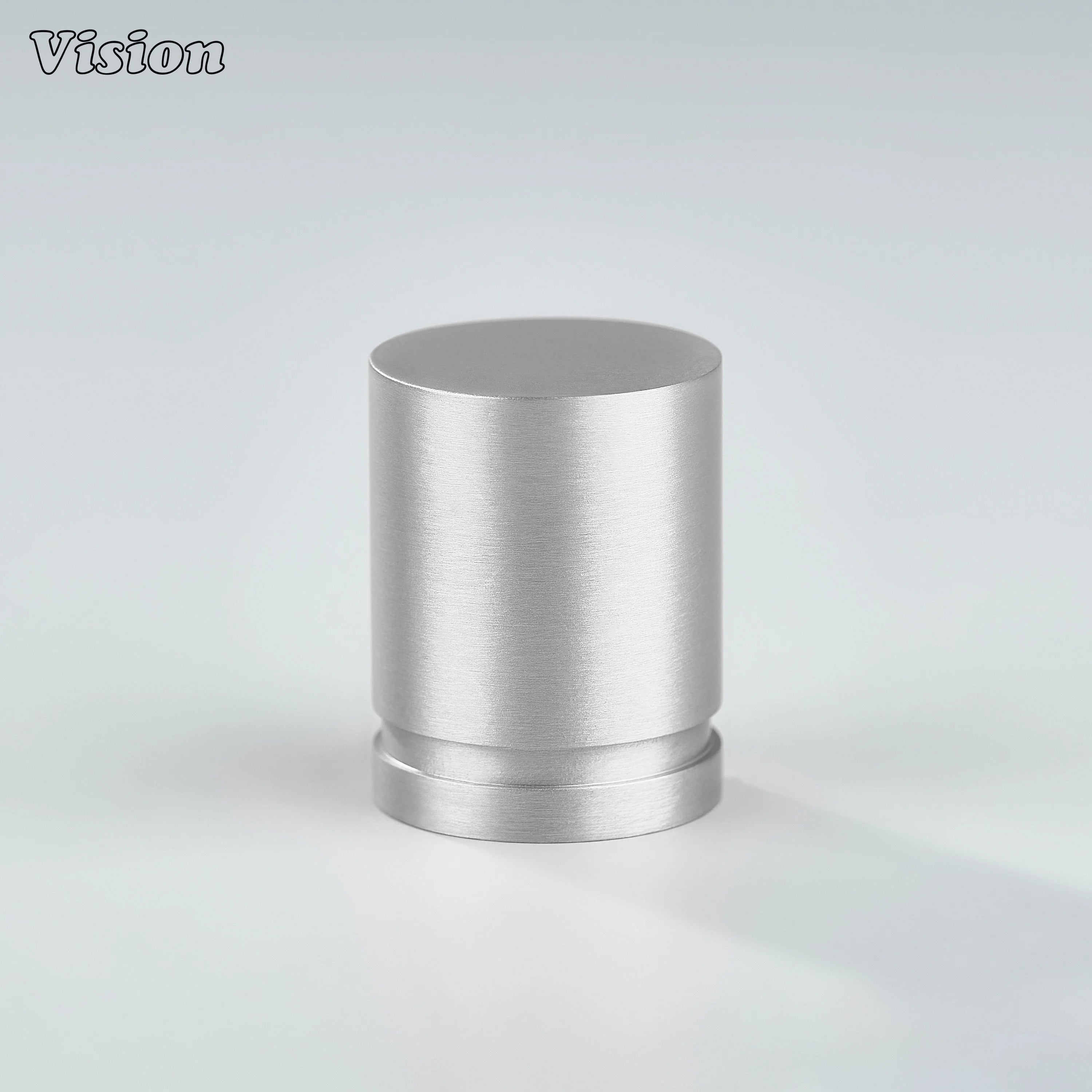 Silver solid brass round cabinet knob with flat top for wardrobes