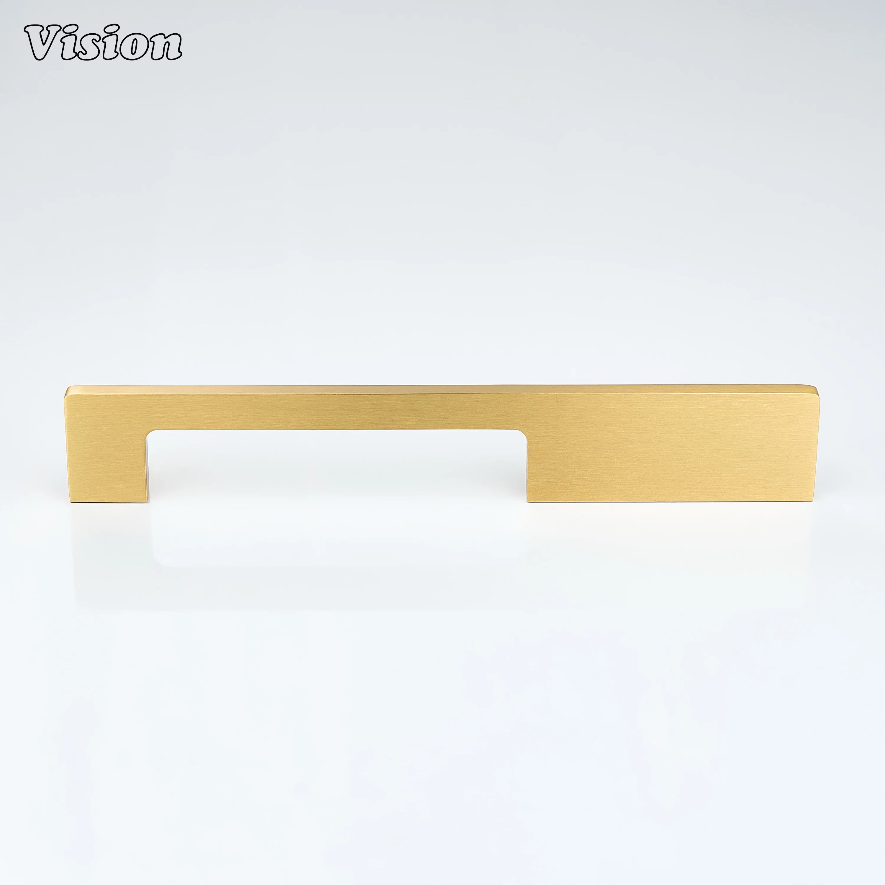 Gold plain cabinet handle showing minimalist bar shape on kitchen drawers