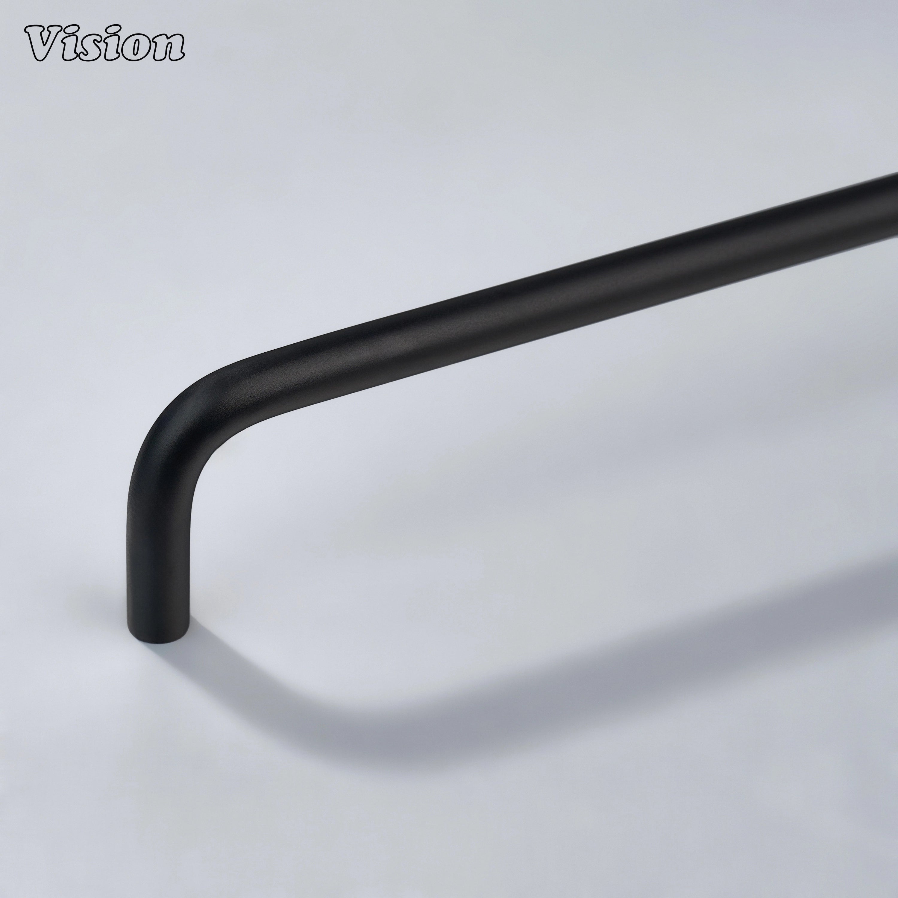 Black plain cabinet handle with smooth tubular bar for kitchen cabinets and drawers.