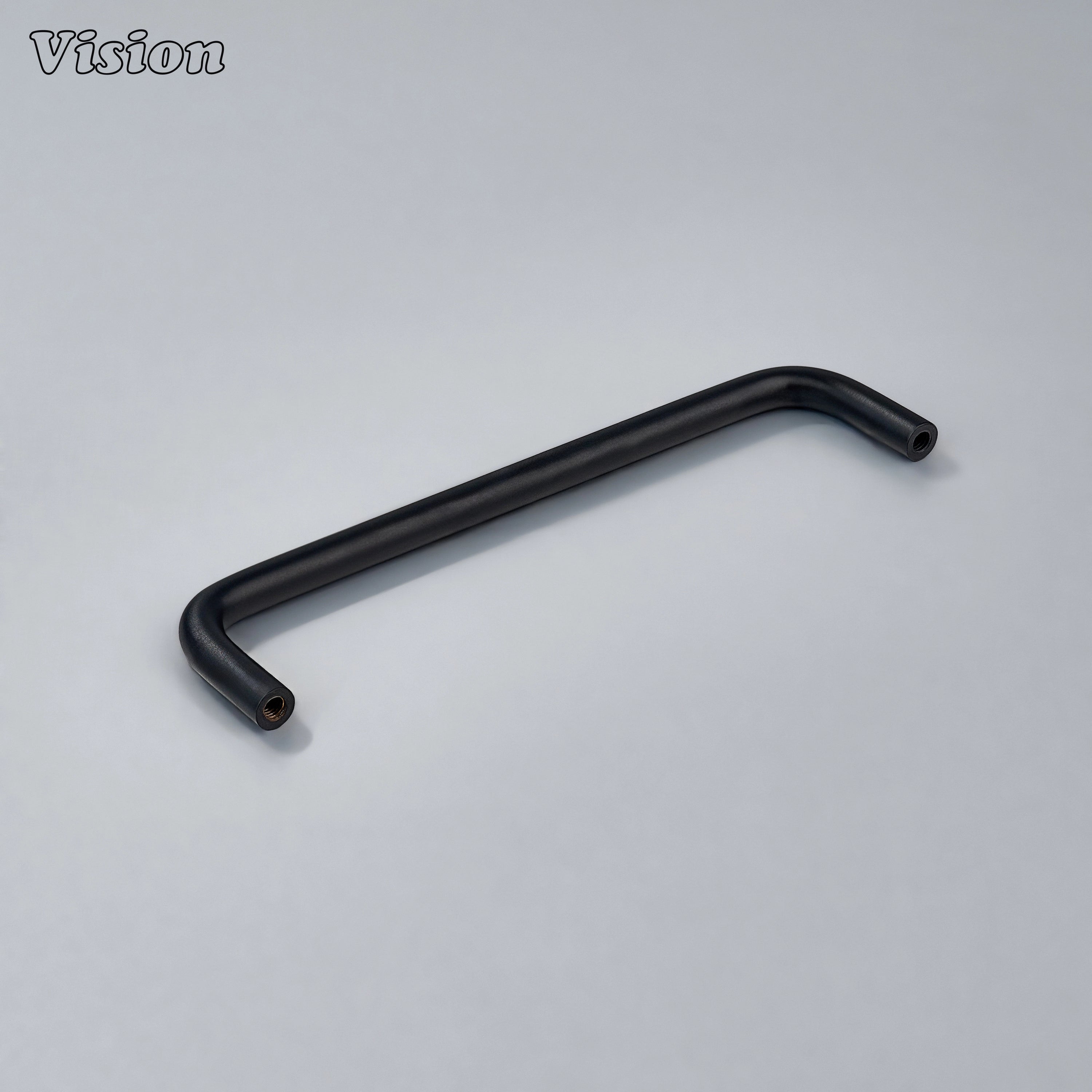 Black plain cabinet handle with rounded corners for bedroom wardrobes.