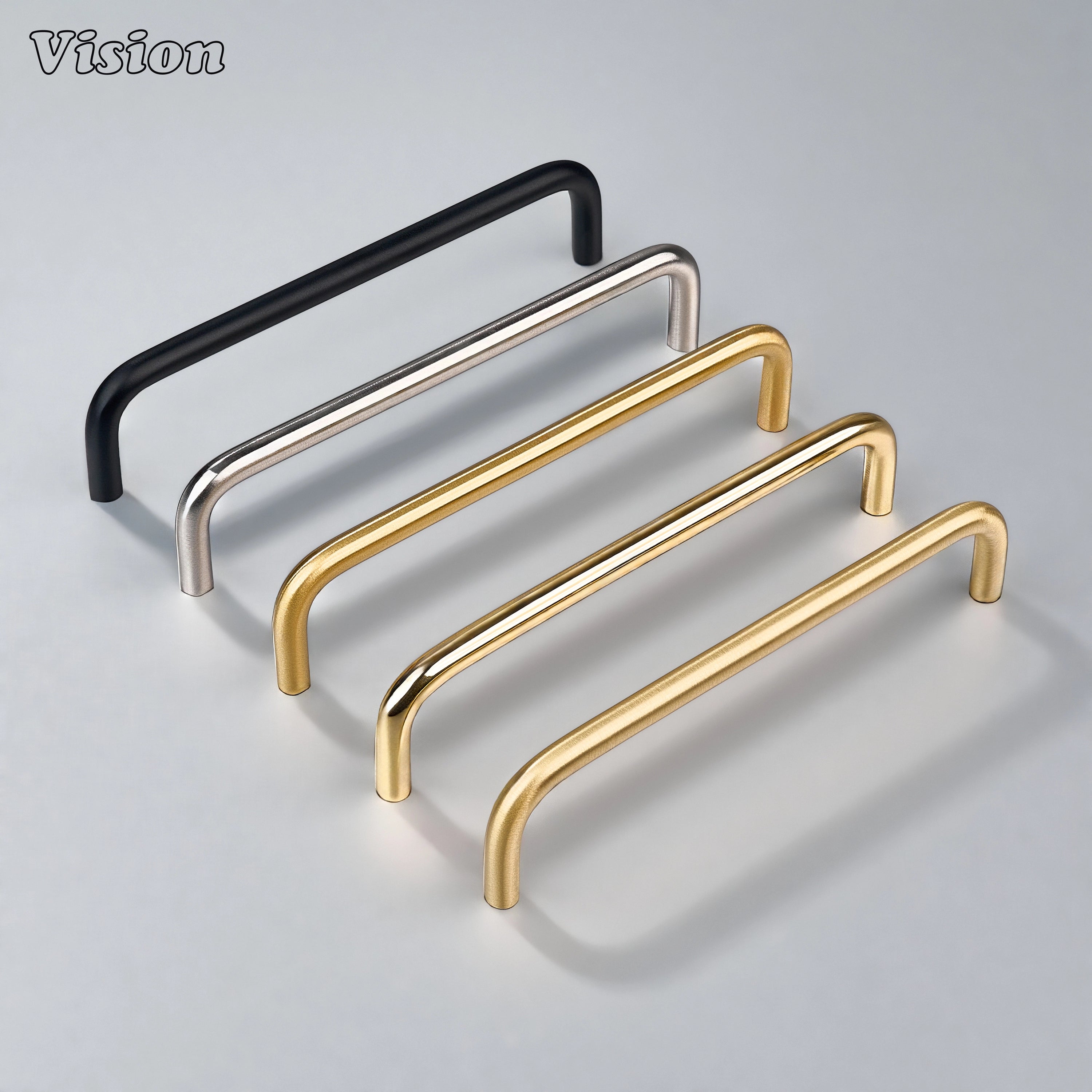 Gold solid brass cabinet pull with plain cylindrical profile for wardrobe doors and drawers.