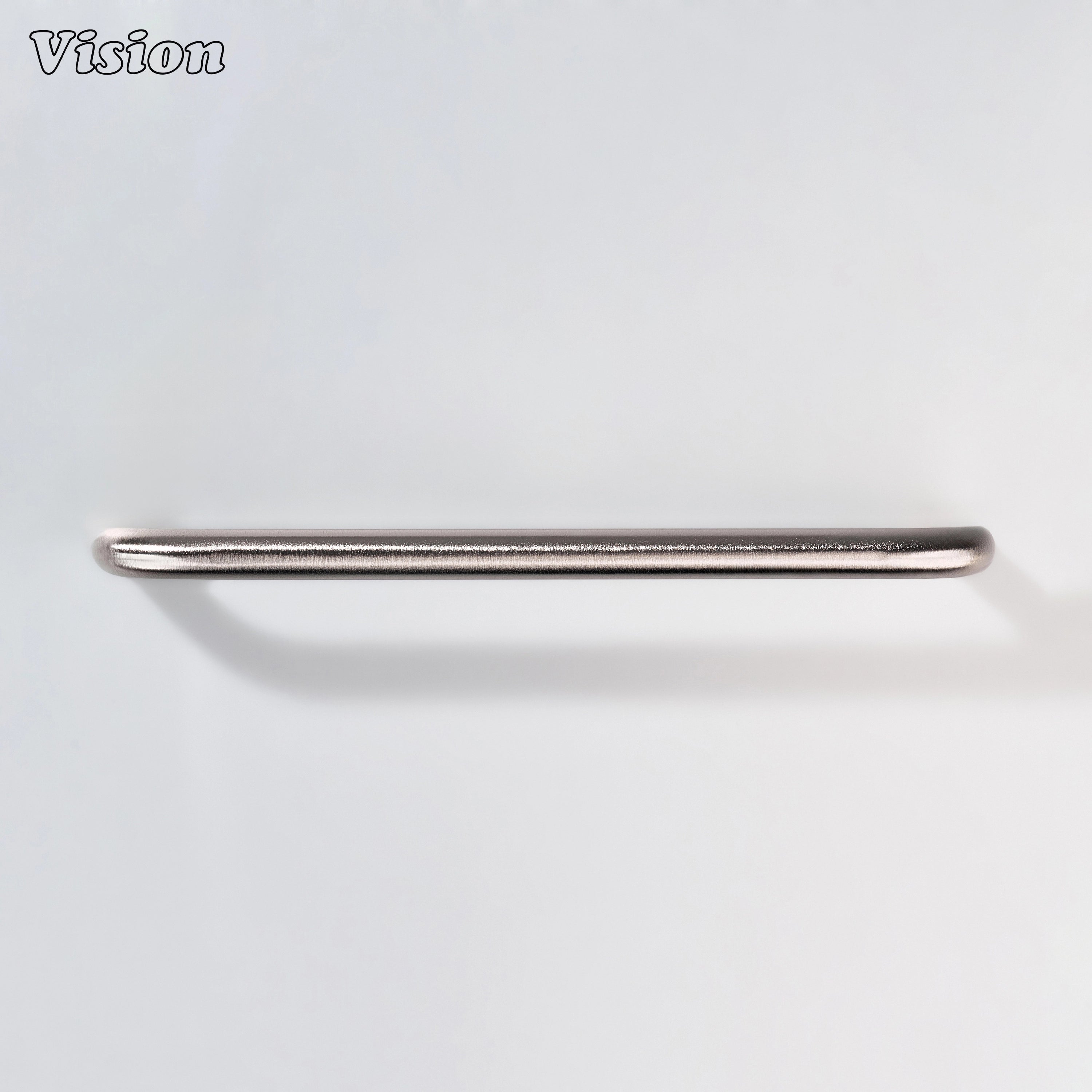 Silver cabinet pull with smooth profile for office furniture drawers.