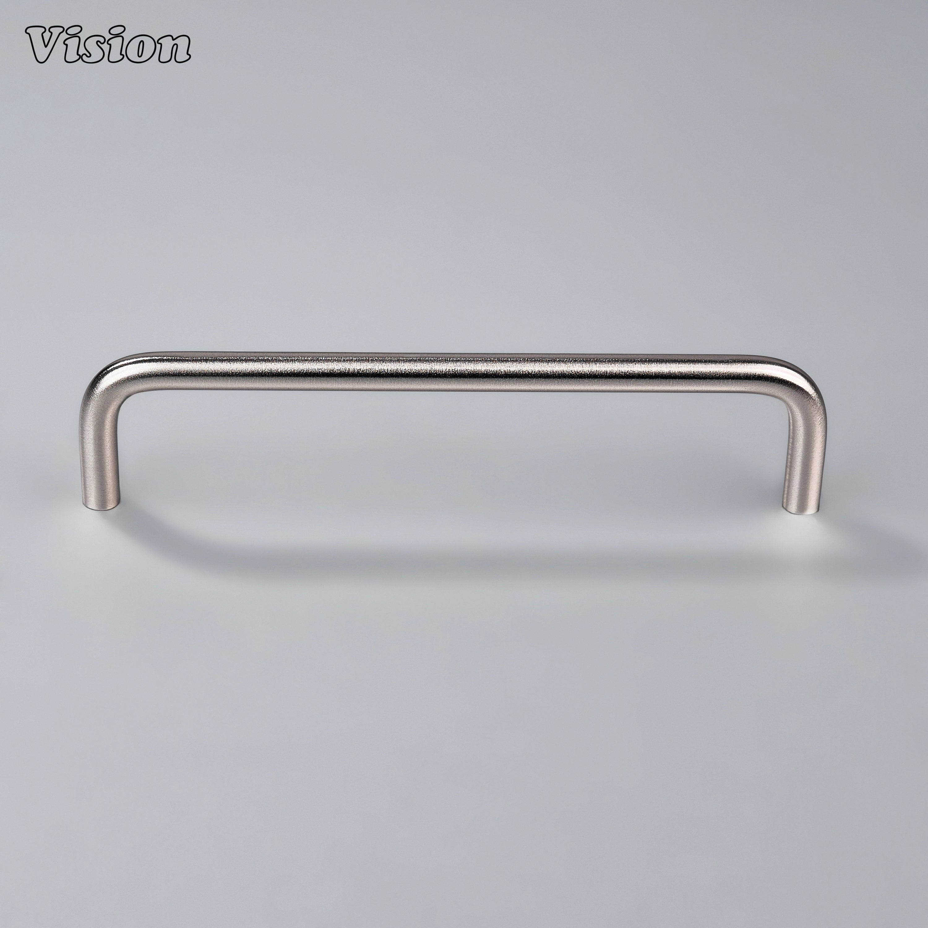Silver tubular cabinet handle for custom cabinetry applications.