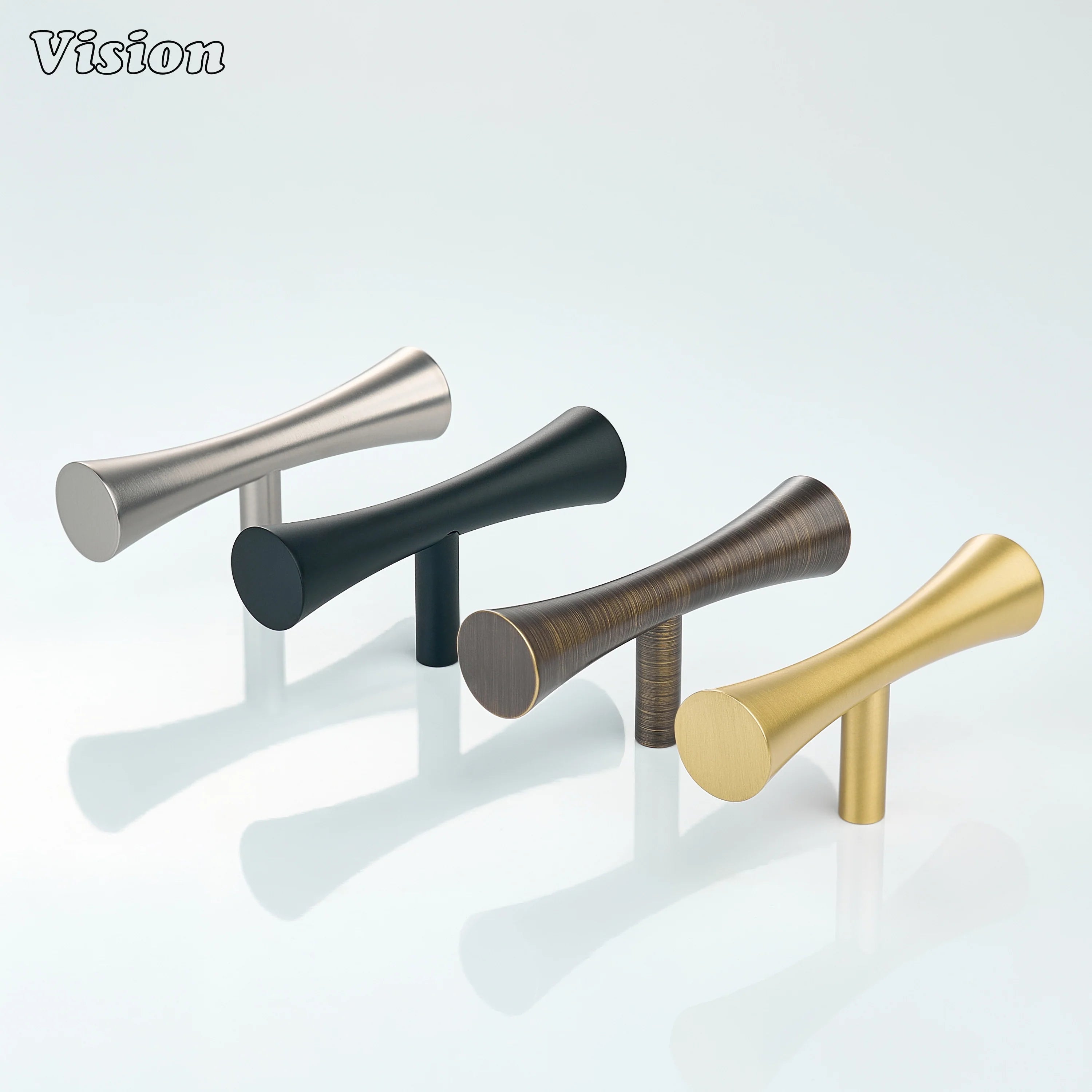 Gold solid brass t-knob smooth hourglass profile for wardrobe doors and furniture
