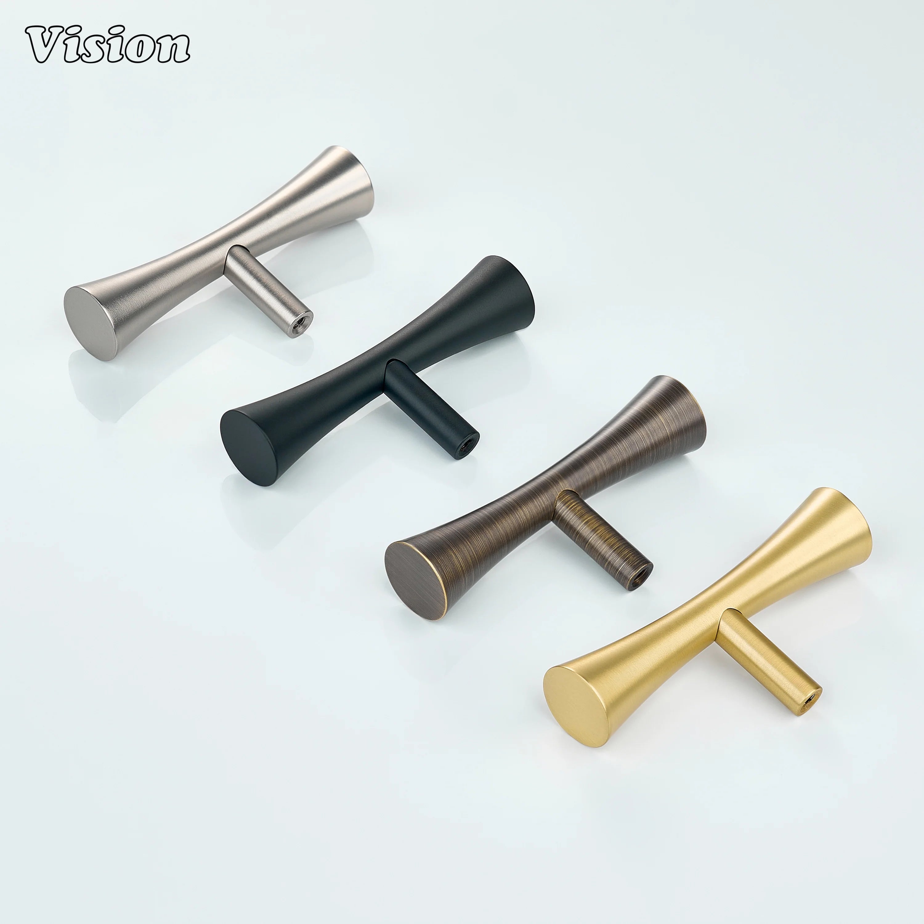 Gold cabinet knob curved bar shape with flared ends for modern kitchen cabinets