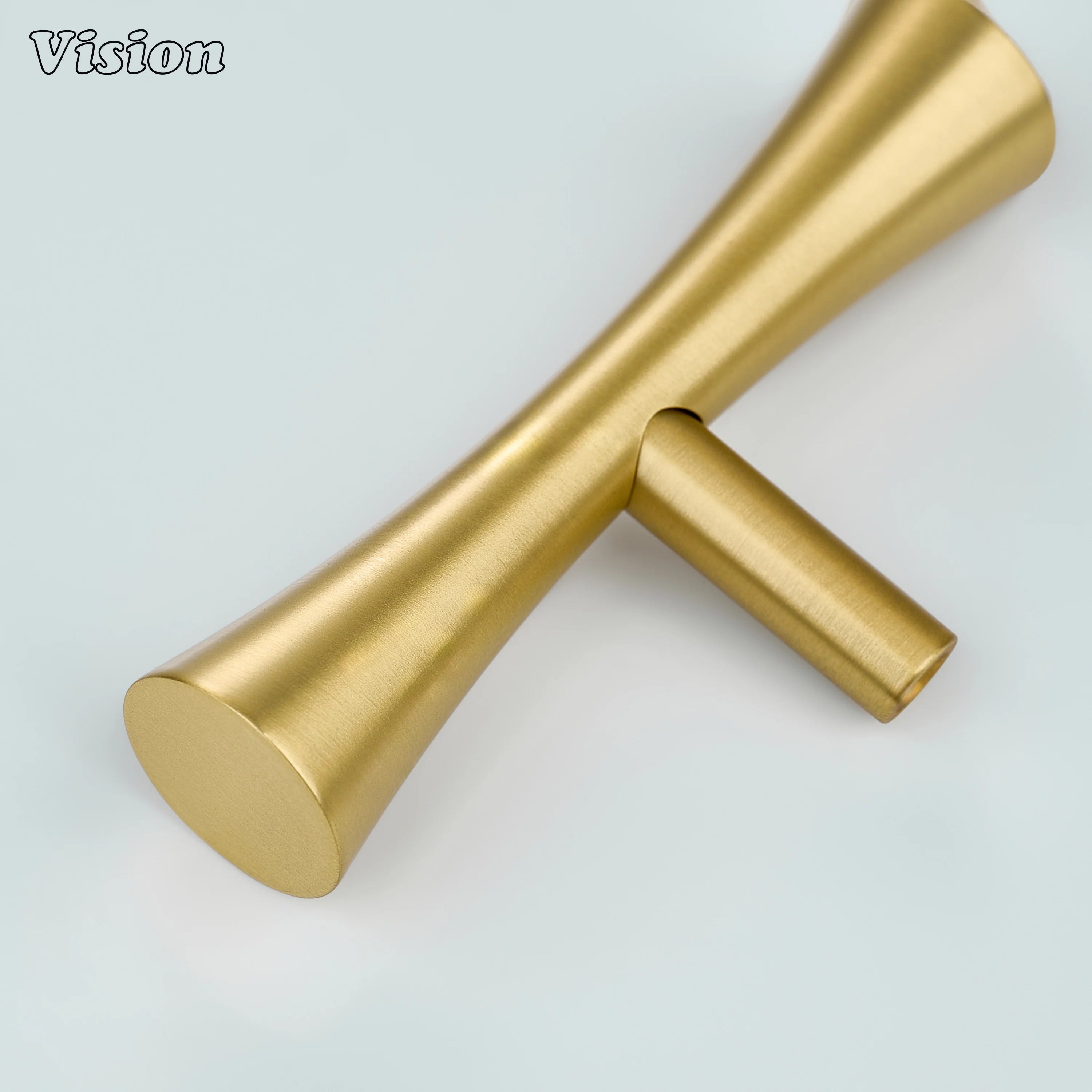 Gold brass cabinet knob flared bar design for kitchen storage cabinets
