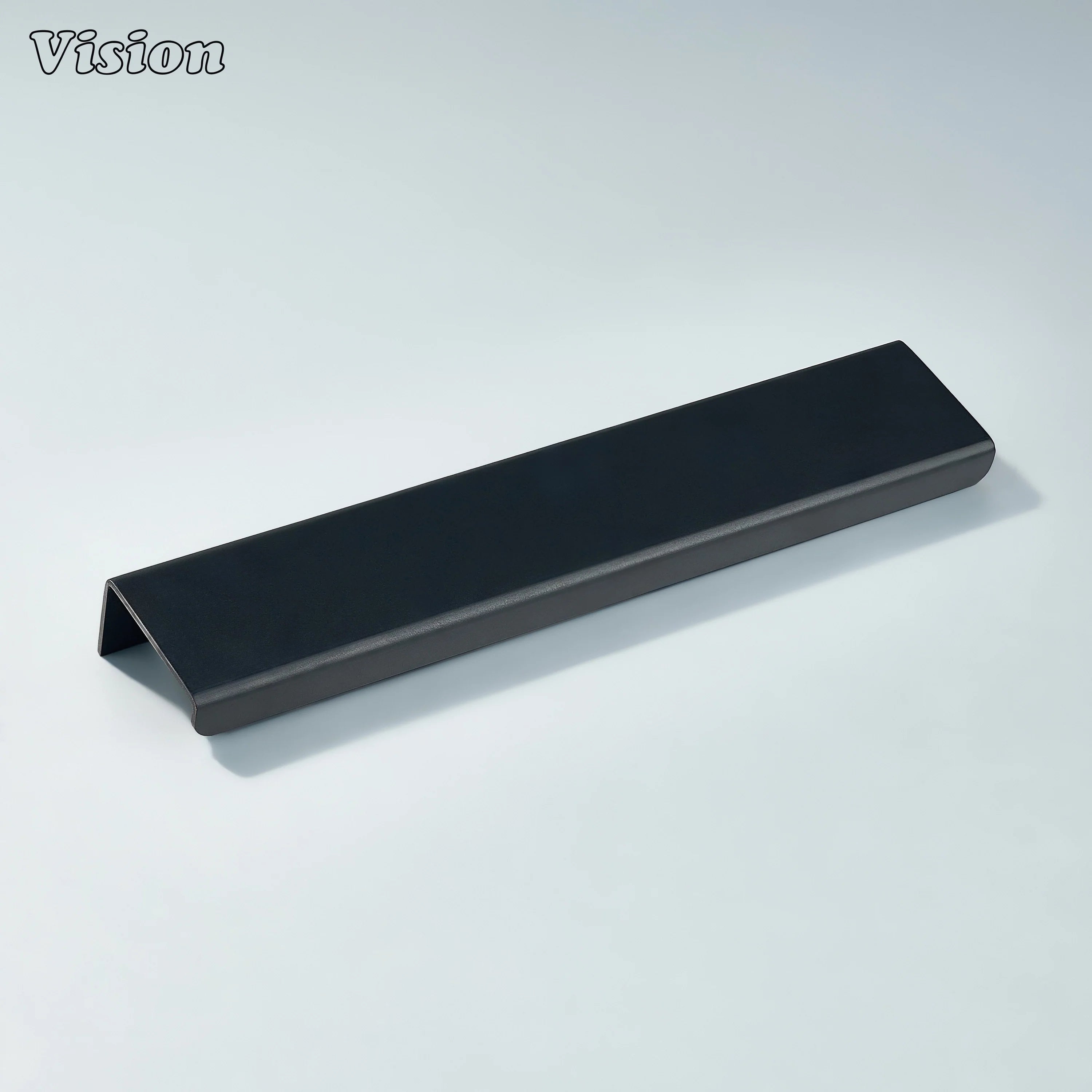 Plain profile Black cabinet handle with flat bar lip pull for wardrobes