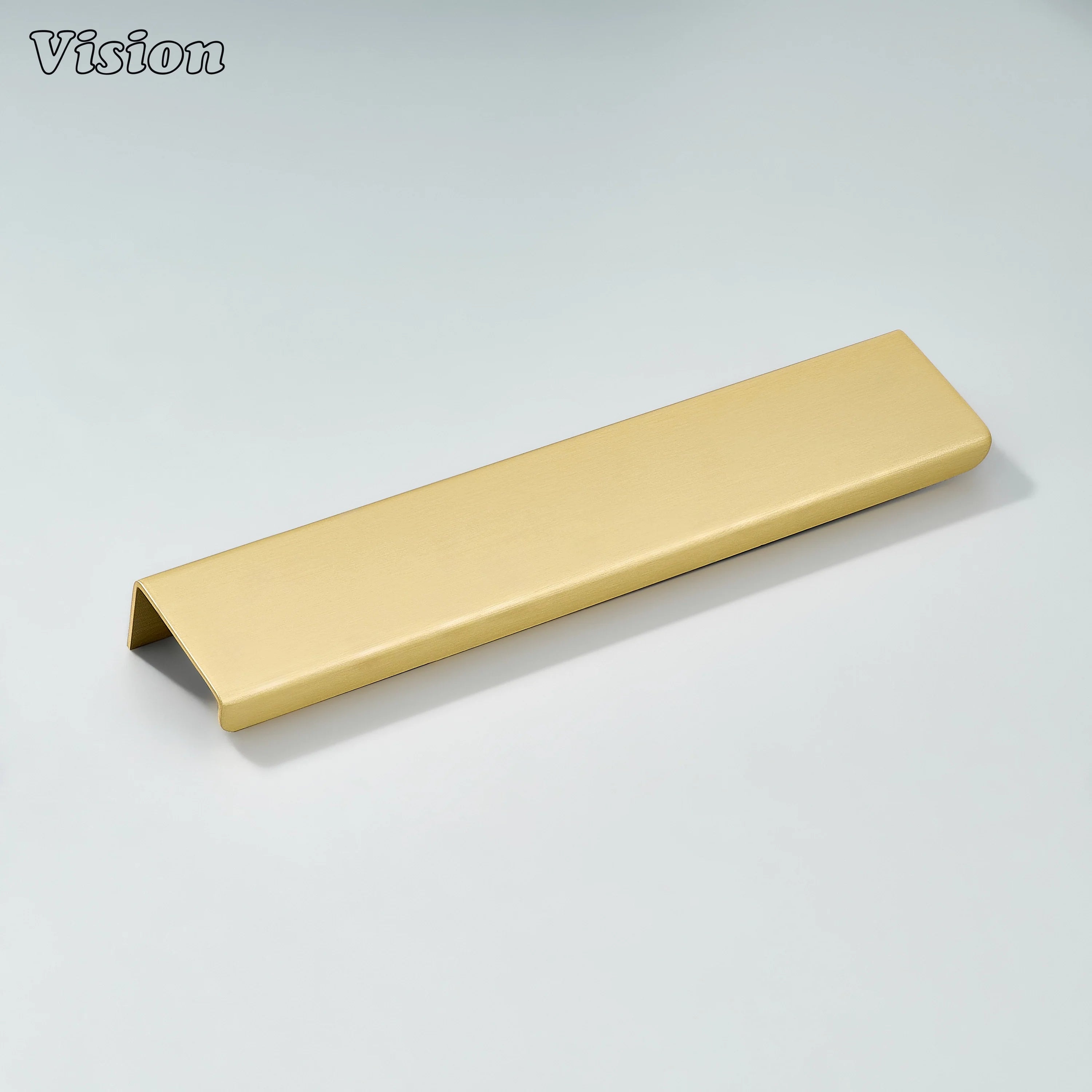 Plain profile Gold cabinet handle with flat bar lip pull style for built-in wardrobes