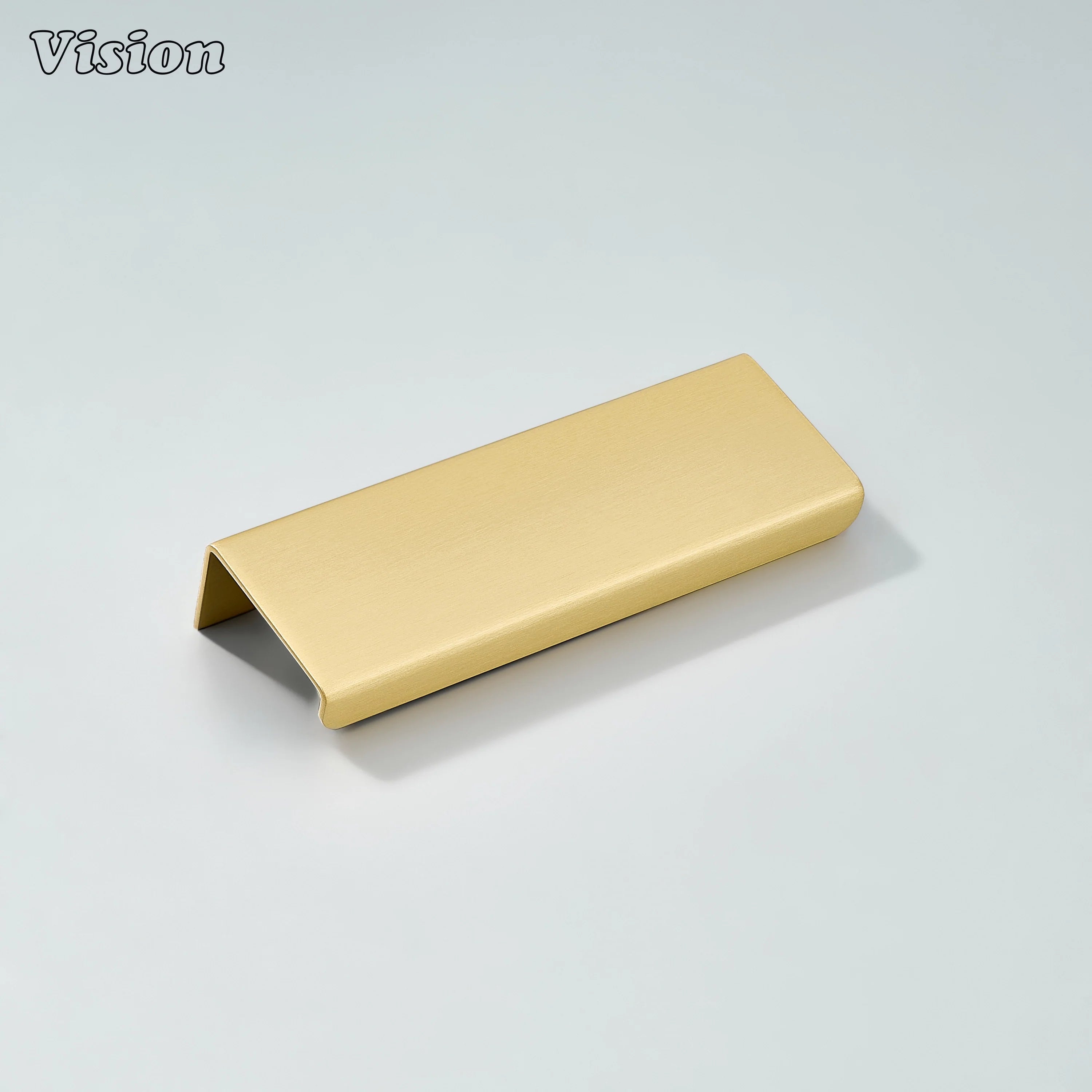 Linear plain Gold cabinet handle with lip edge form for modern cabinetry applications
