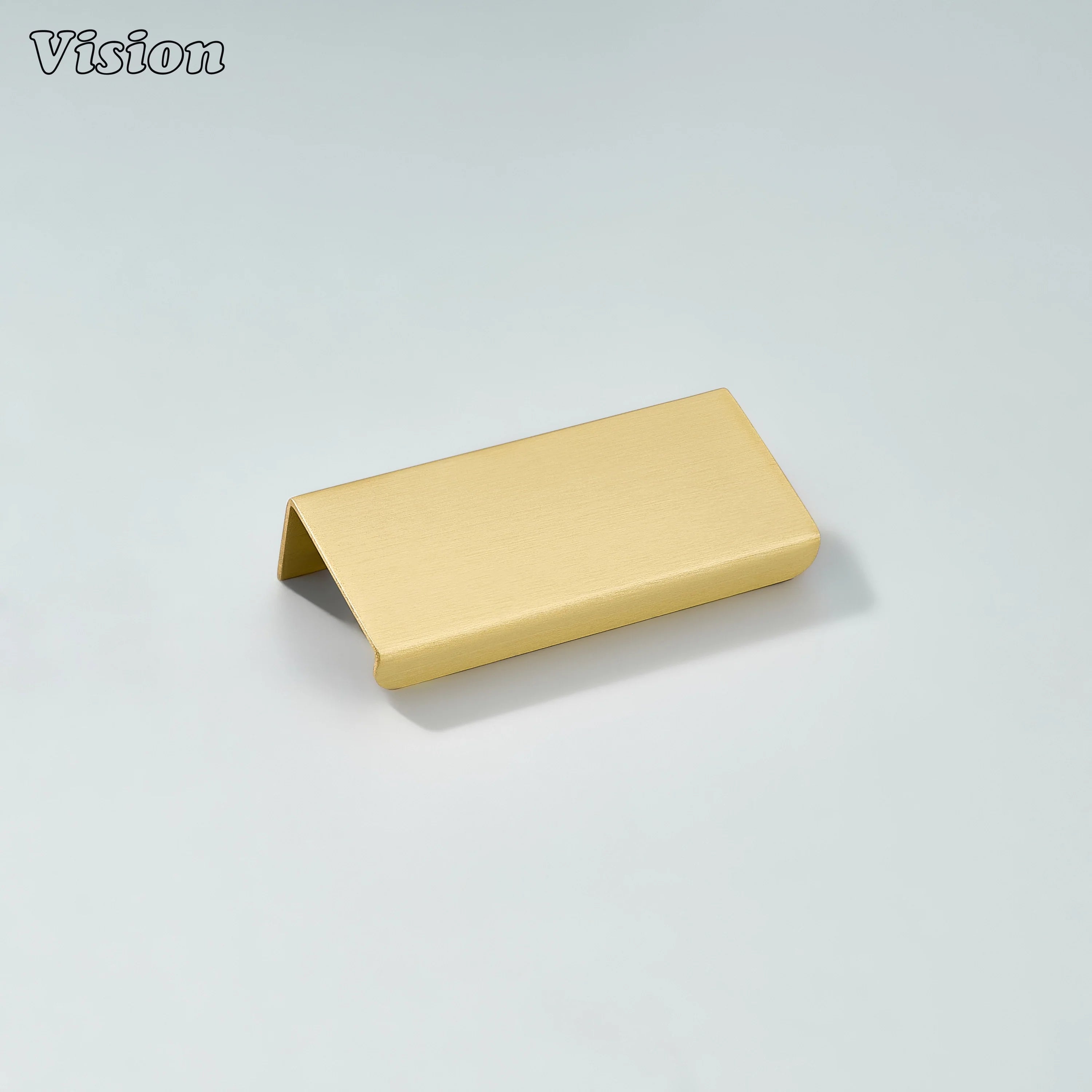 Gold cabinet handle with flat bar lip pull design for storage drawers and cabinets
