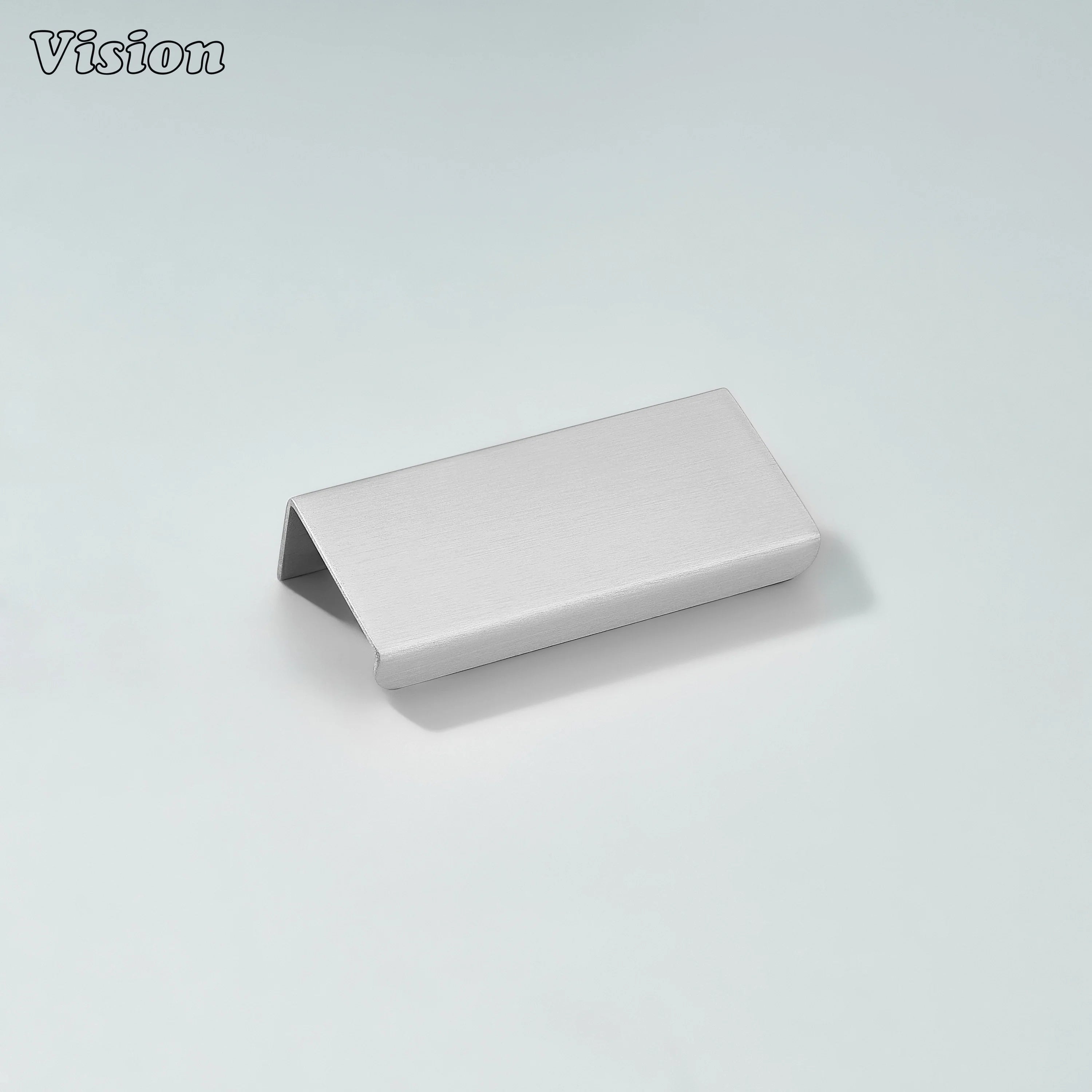 Silver cabinet handle with flat bar lip pull profile for drawers