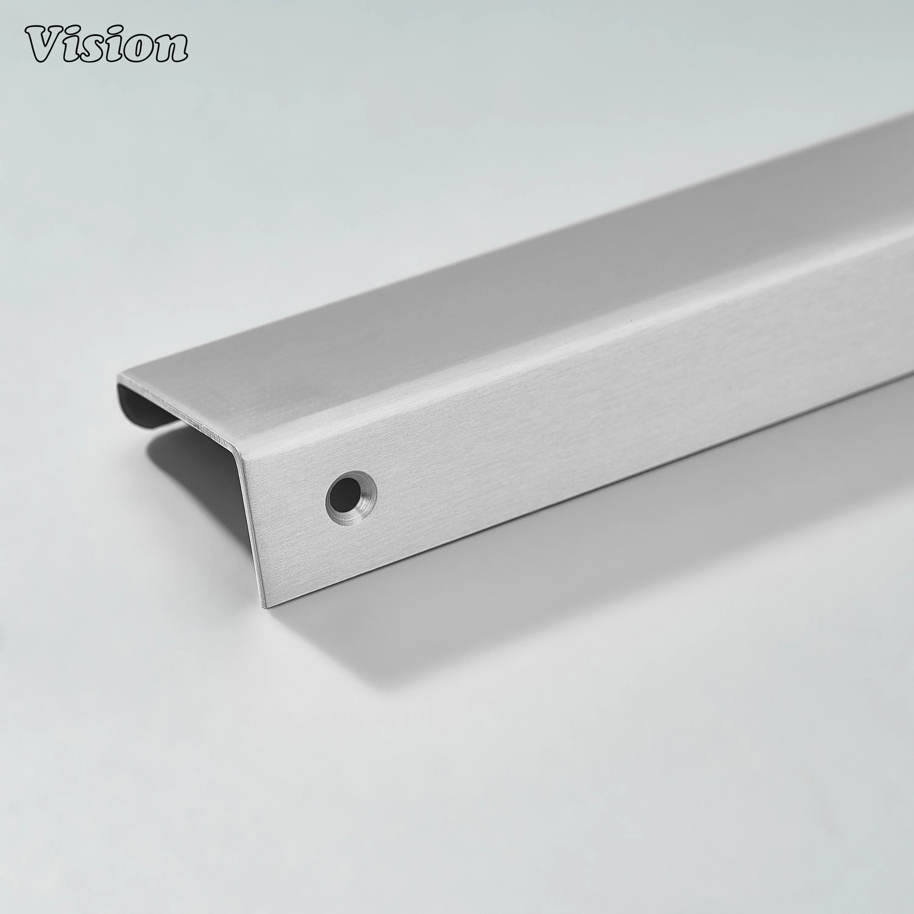 Silver cabinet handle featuring minimal lip edge bar style for wardrobes