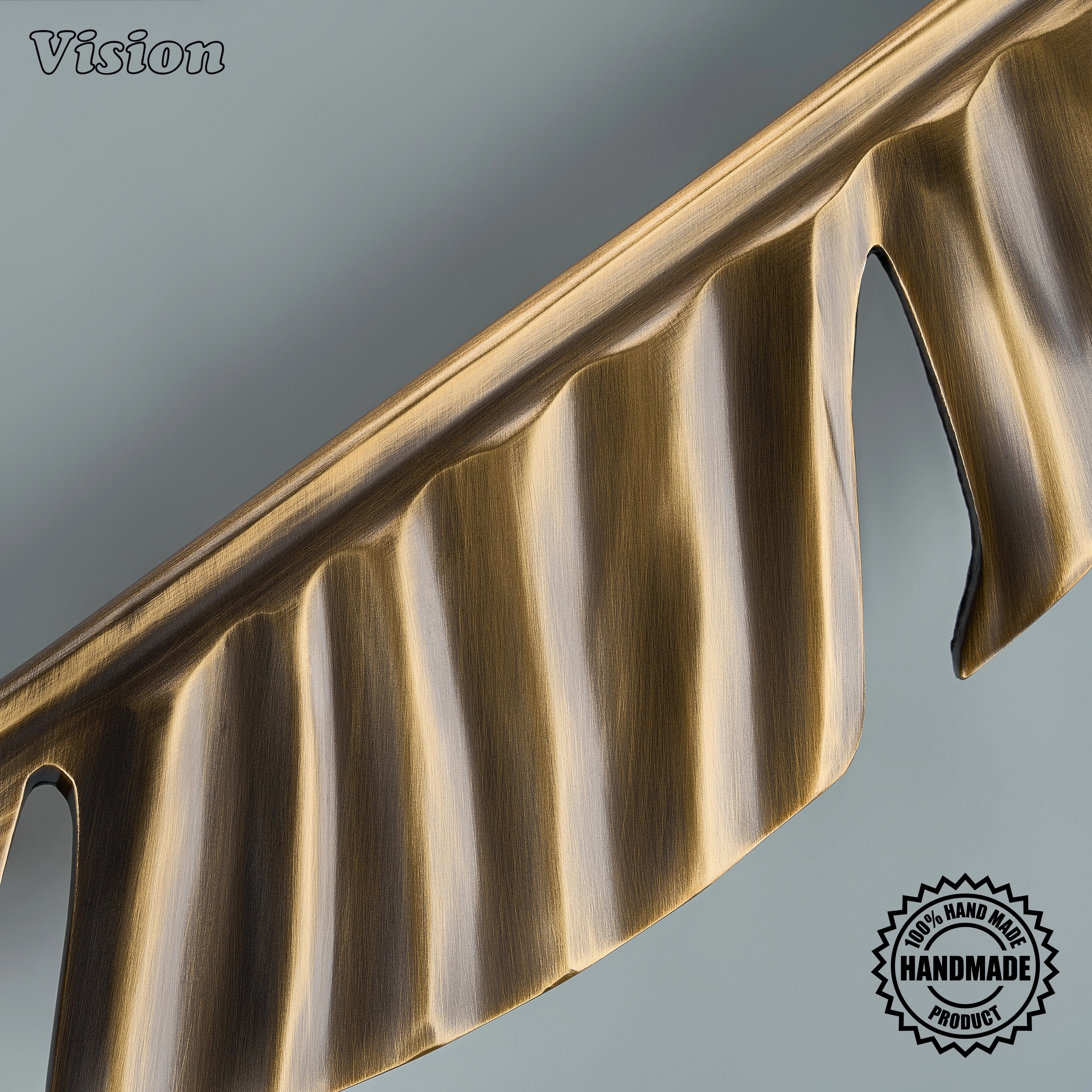 Antique Bronze solid brass pull with artistic fluted detailing for storage cabinets.