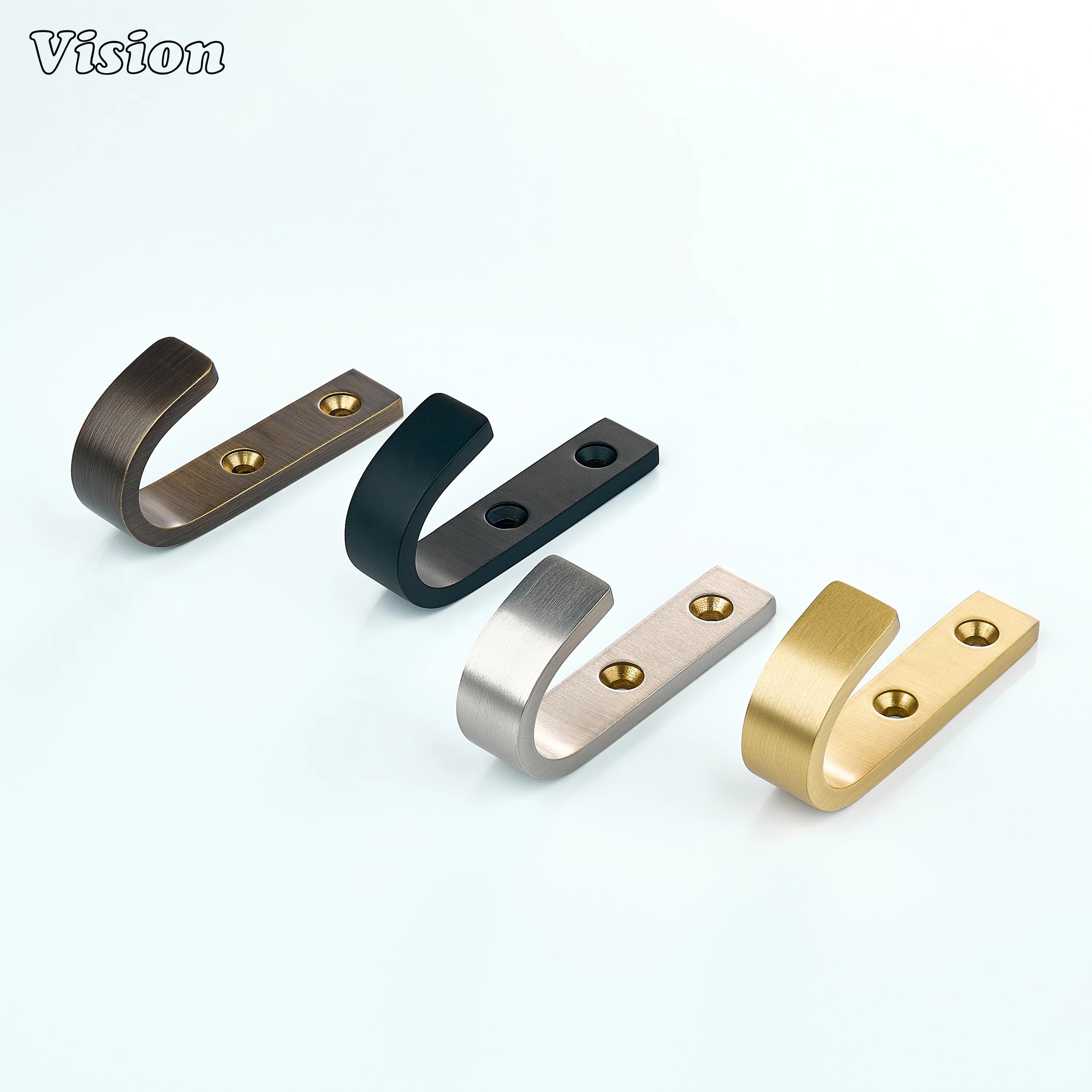 Gold solid brass wall hook featuring smooth J shape and flat base, ideal for bathroom walls to hold towels