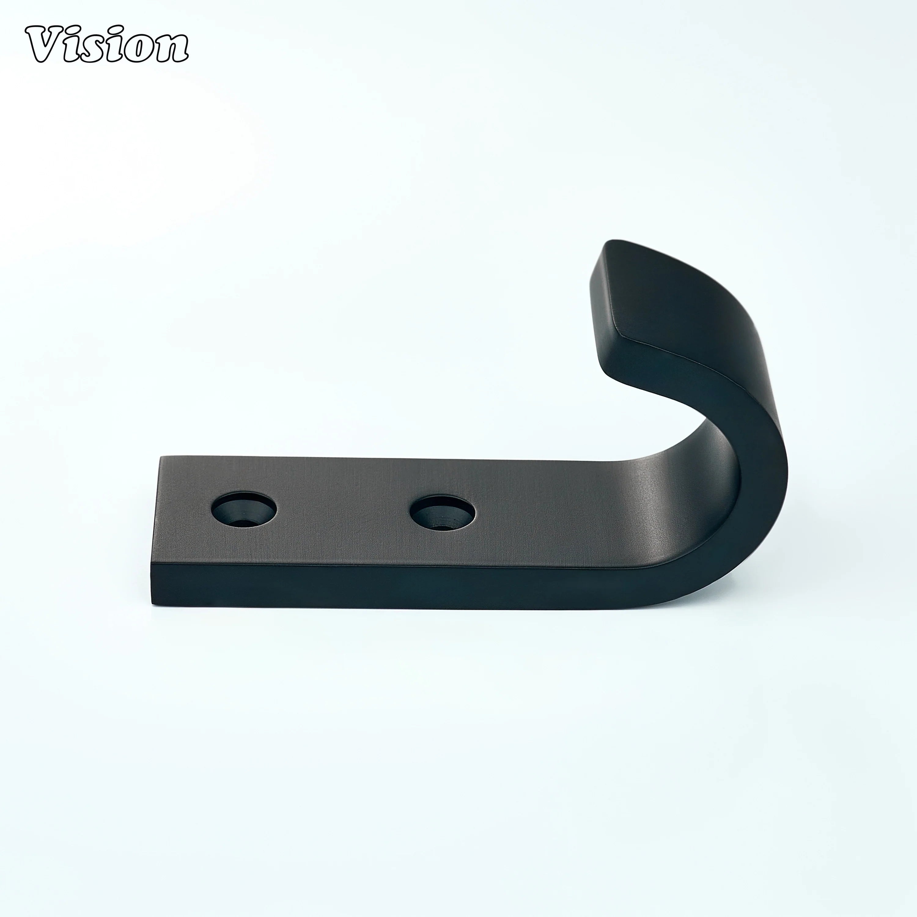 Smooth J-shaped wide wall hook in Black finish, solid brass construction for bathrooms