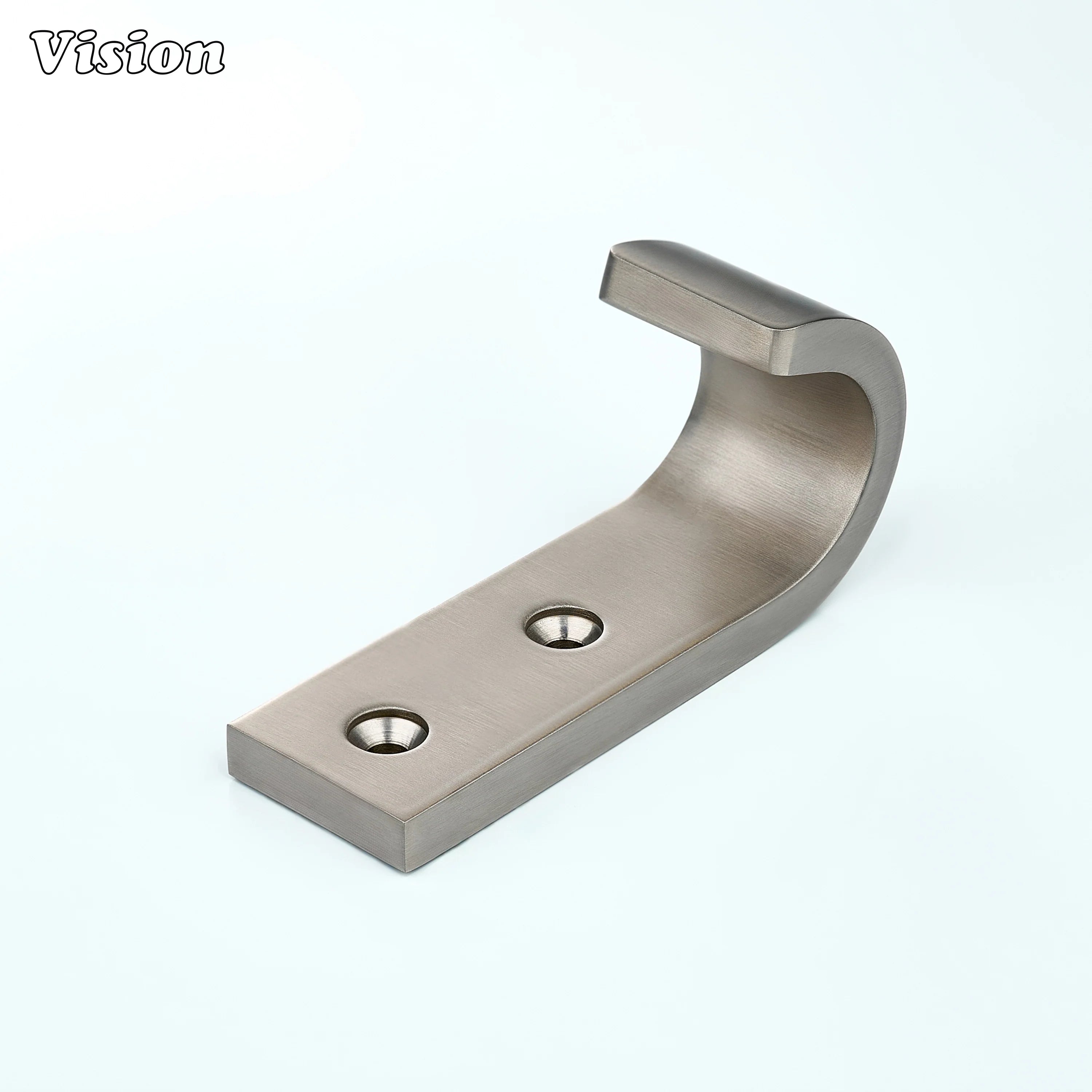 Silver wide wall hook made from solid brass with plain curved profile for bedroom walls