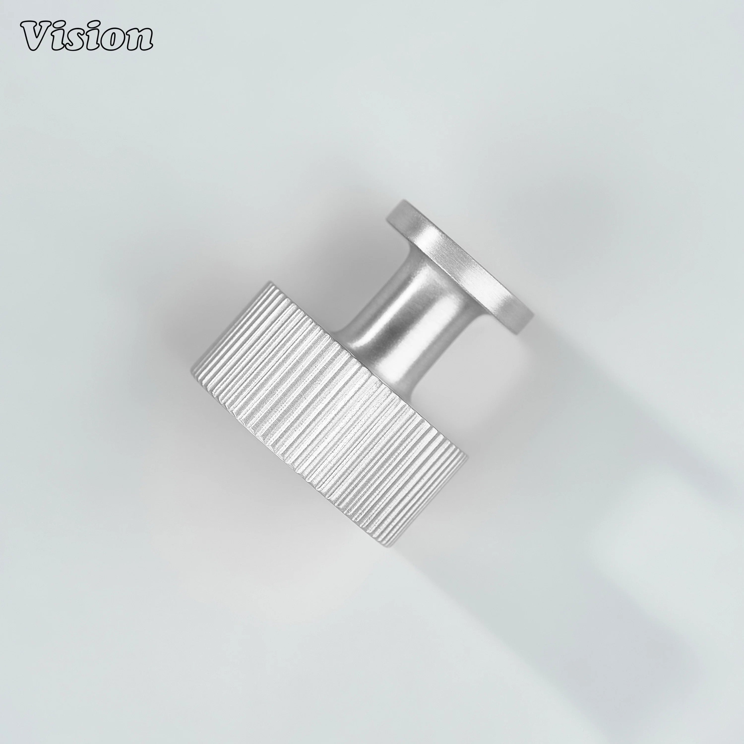 Minimal Silver knurled cabinet knob for furniture drawer fronts