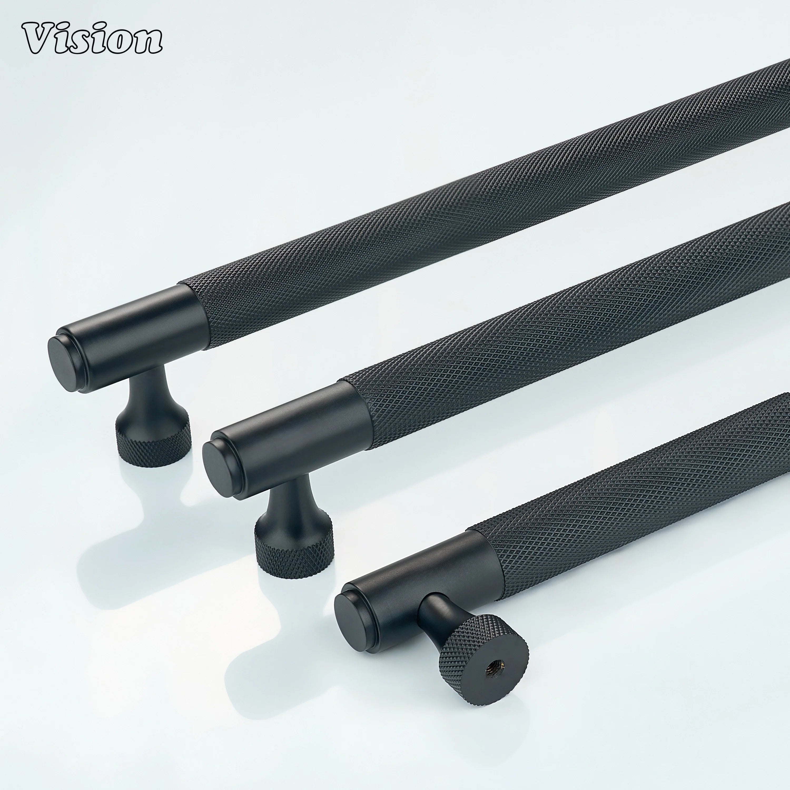 Cylindrical knurled cabinet handle in Black for furniture units