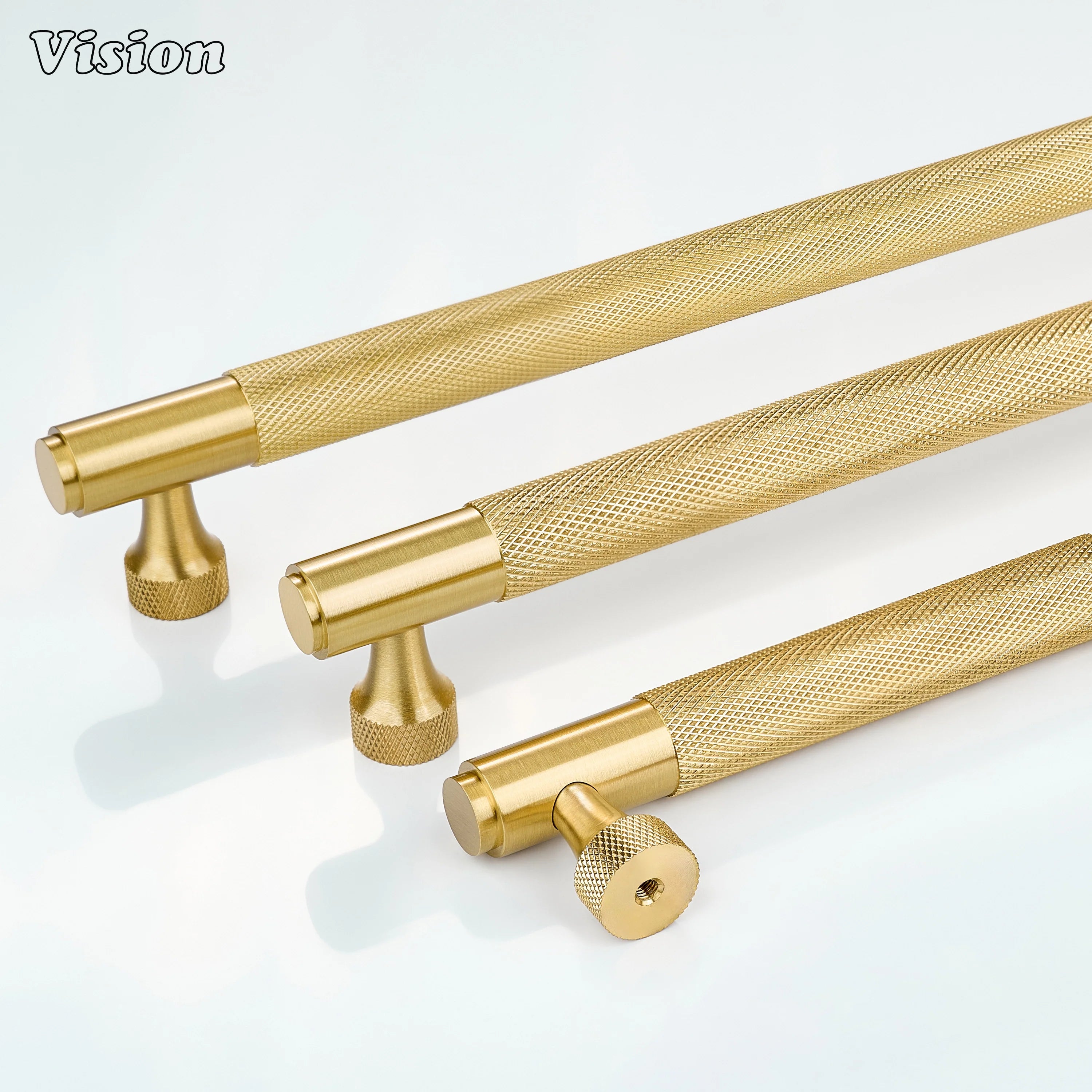Premium gold knurled brass cabinet handle with cylindrical form for furniture units
