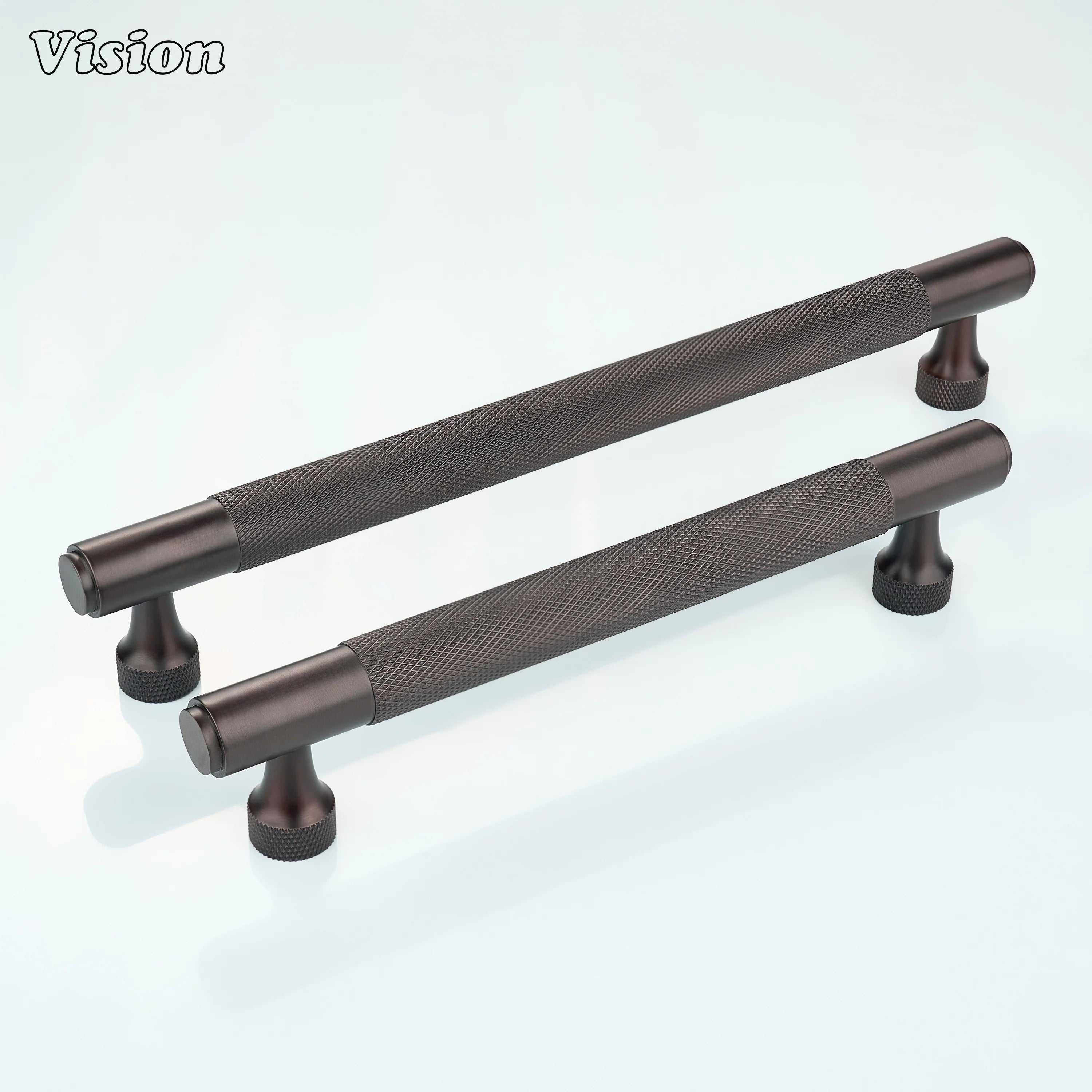 Oil Rubbed Bronze knurled cabinet handle with solid brass bar for drawers