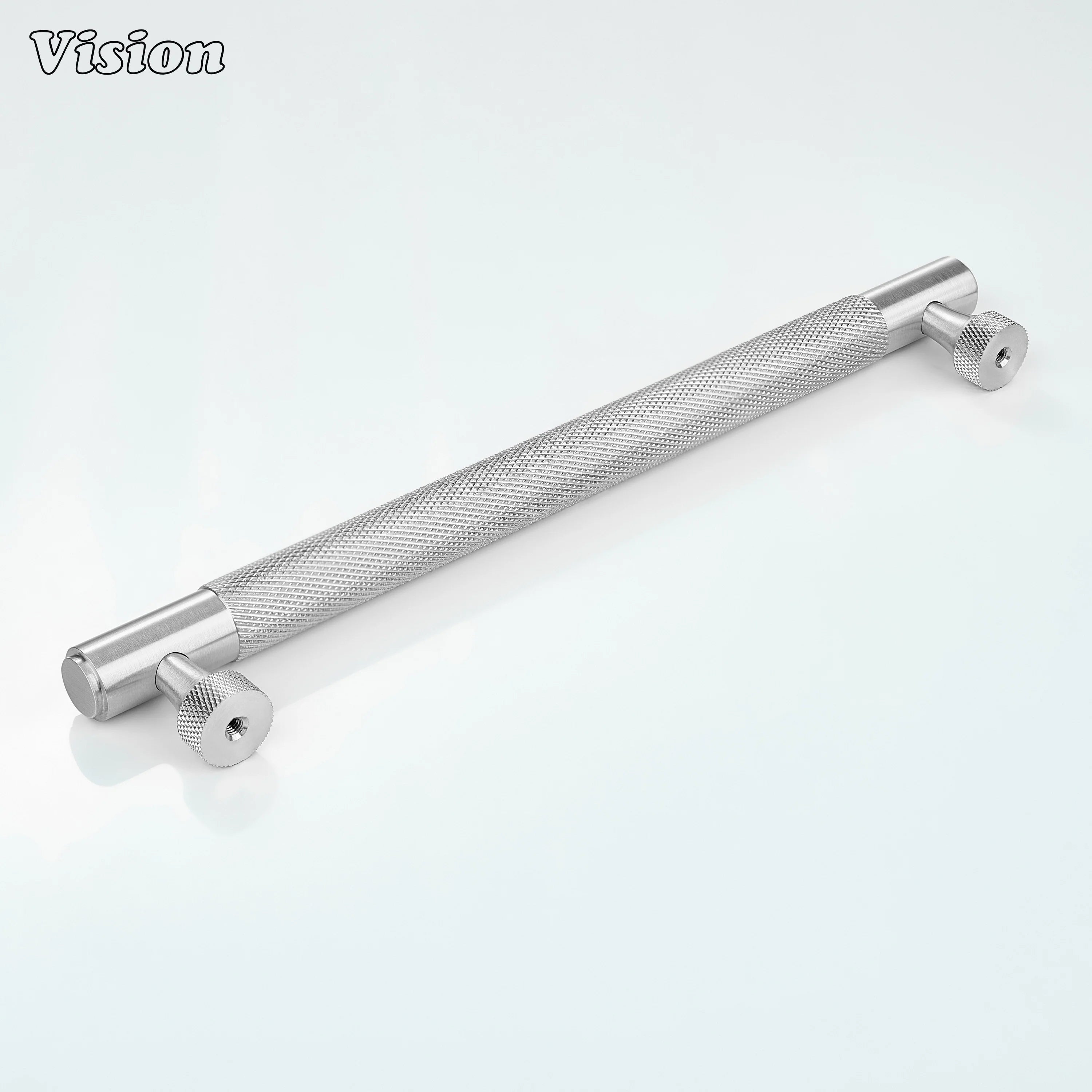 Knurled Silver cabinet handle for modern kitchen storage