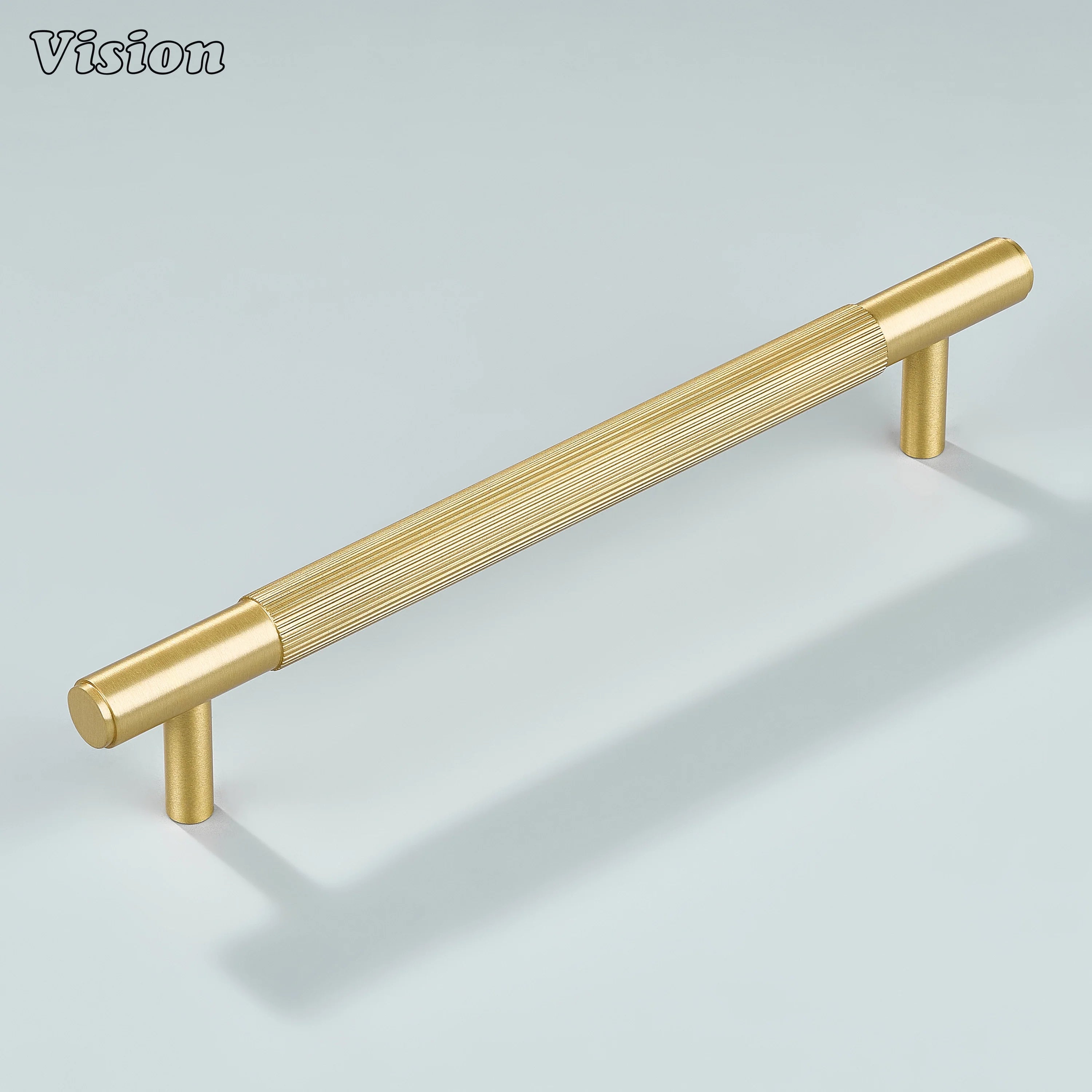 Solid brass gold knurled handle for kitchen and wardrobe doors.