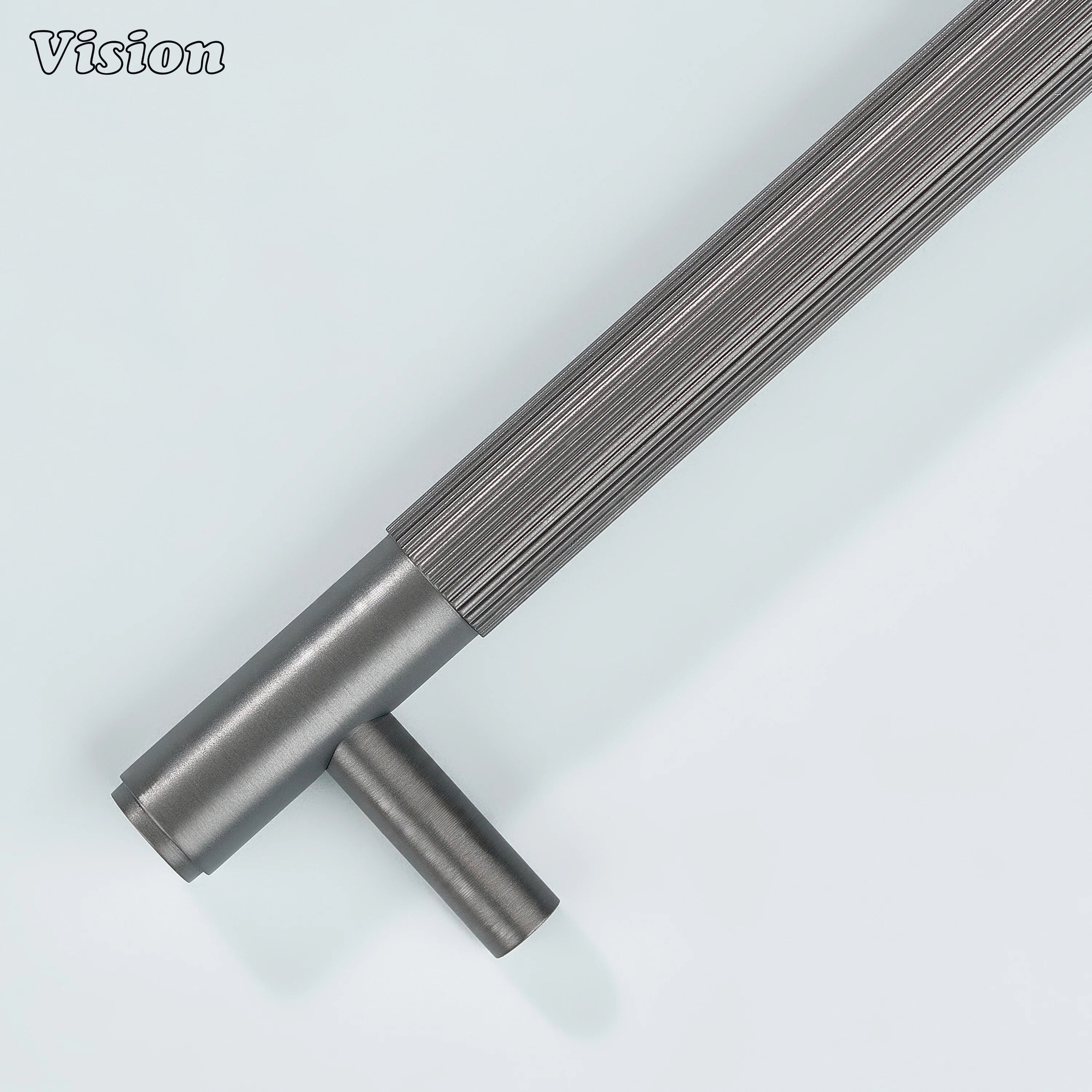 Modern gunmetal linear cabinet handle for furniture.