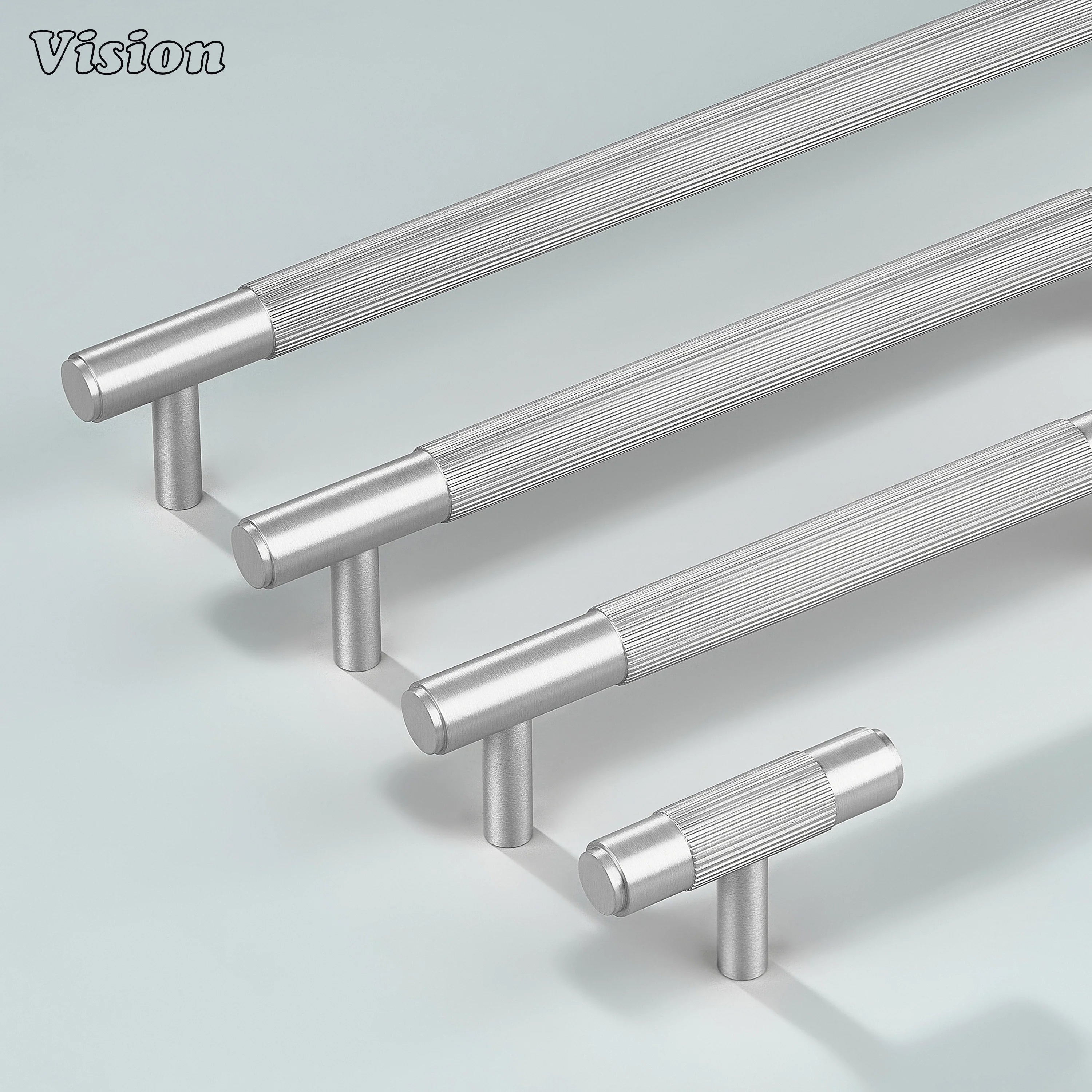 Premium silver knurled handle for furniture and drawers.