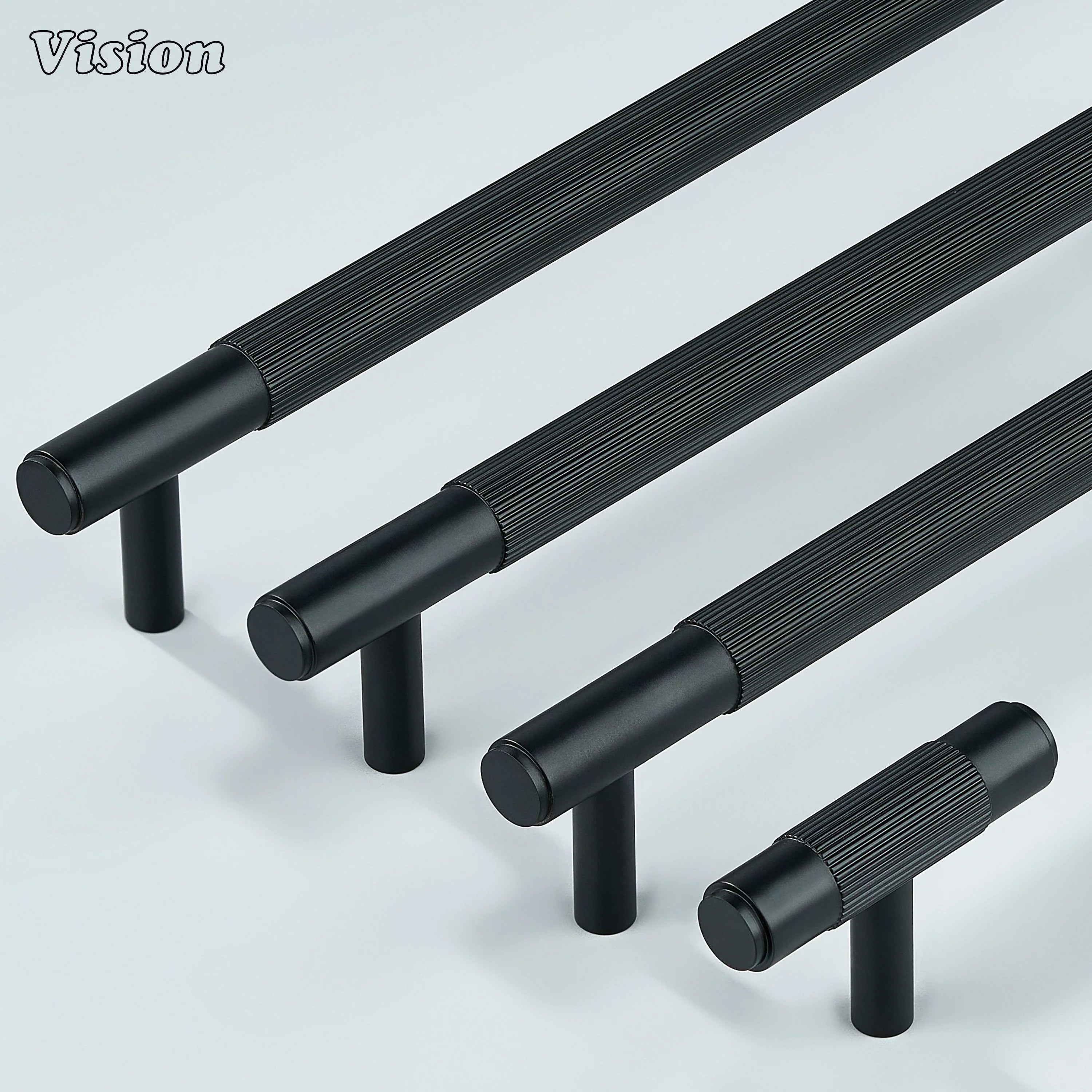 Premium satin brass cabinet handle in matte black finish.