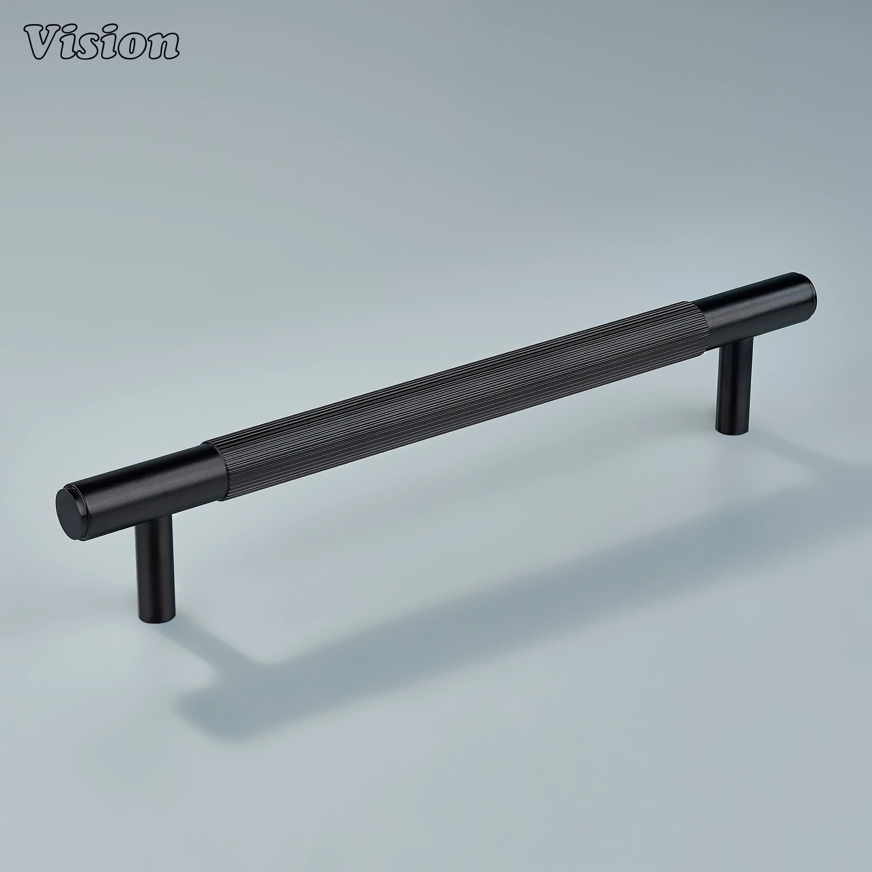Modern satin brass handle with oil rubbed bronze finish.