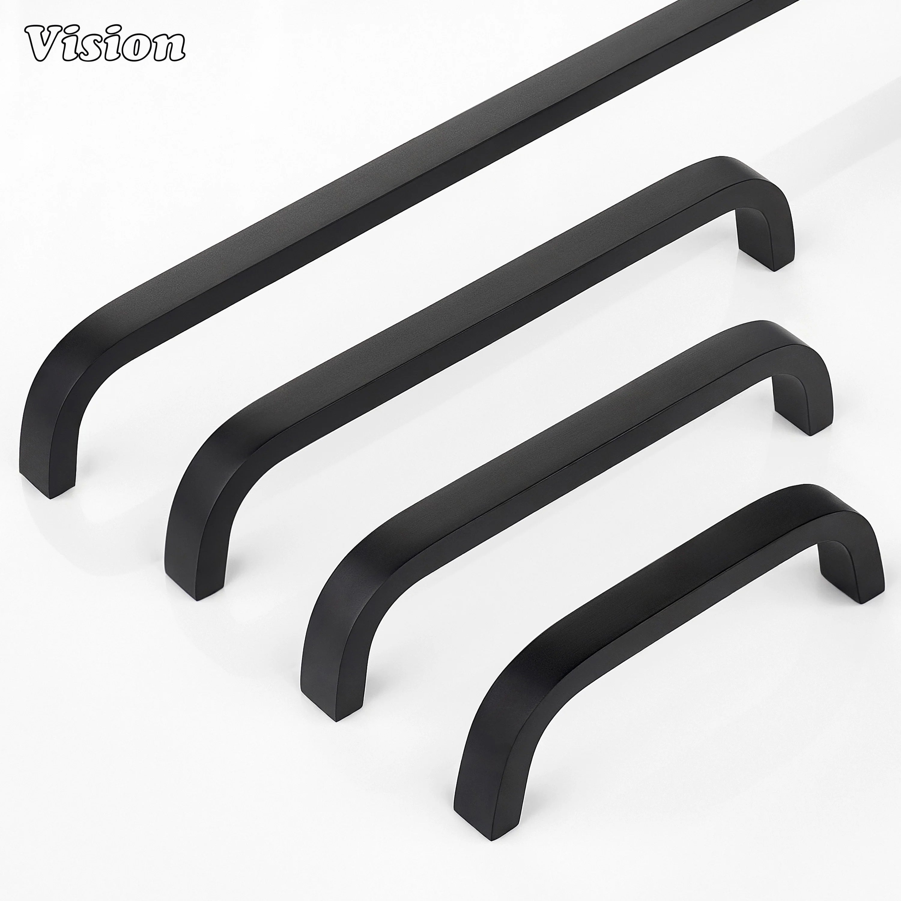 Black cabinet handle solid brass curved design for furniture cabinets