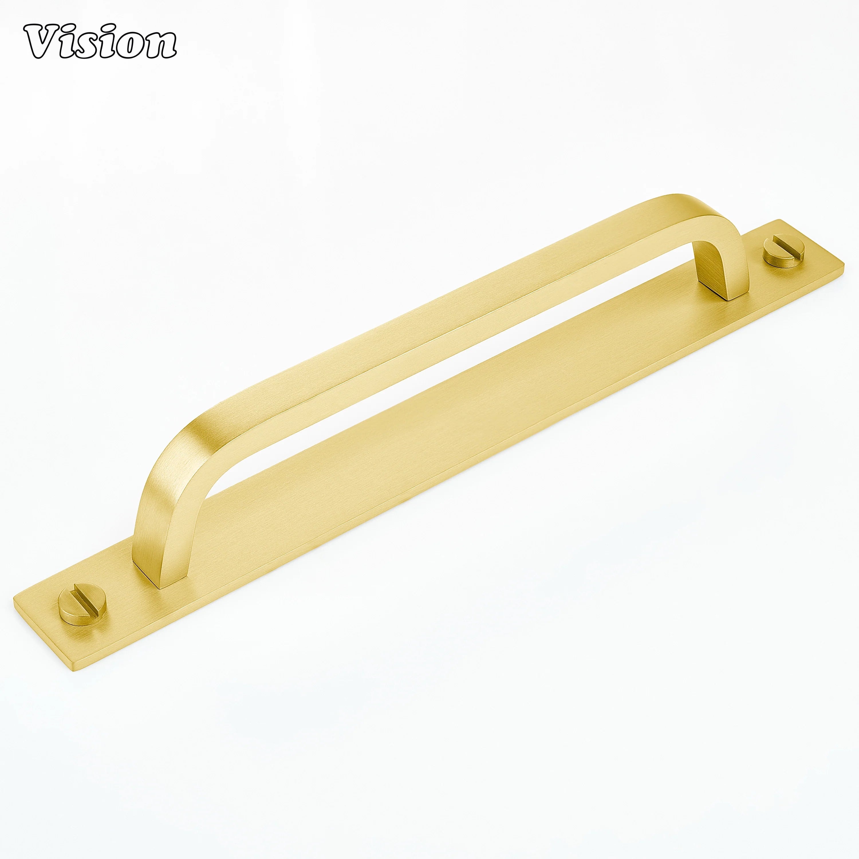 Solid brass gold cabinet handle with backplate for contemporary kitchen drawers