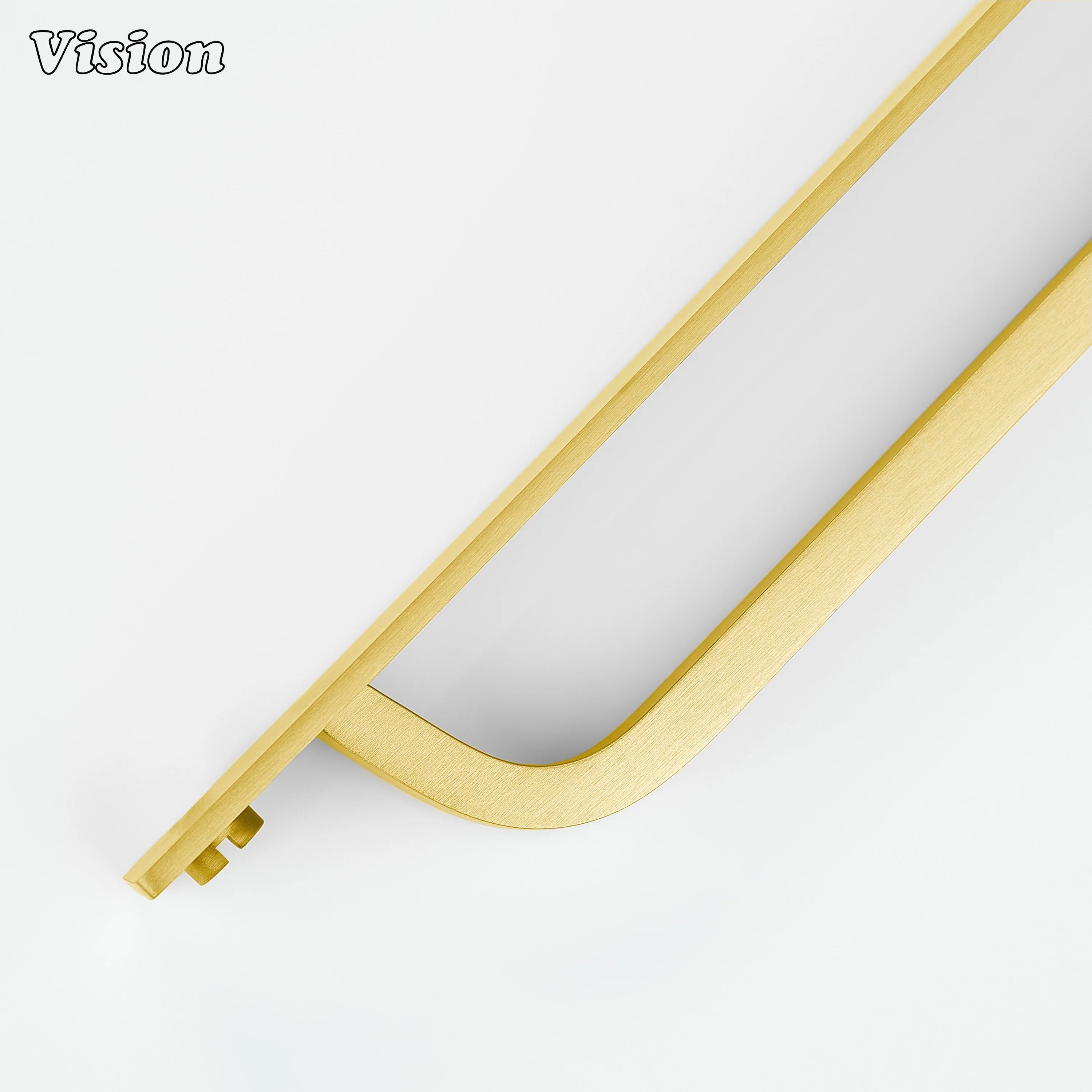 Modern gold cabinet handle with backplate applied to minimalist cabinet fronts