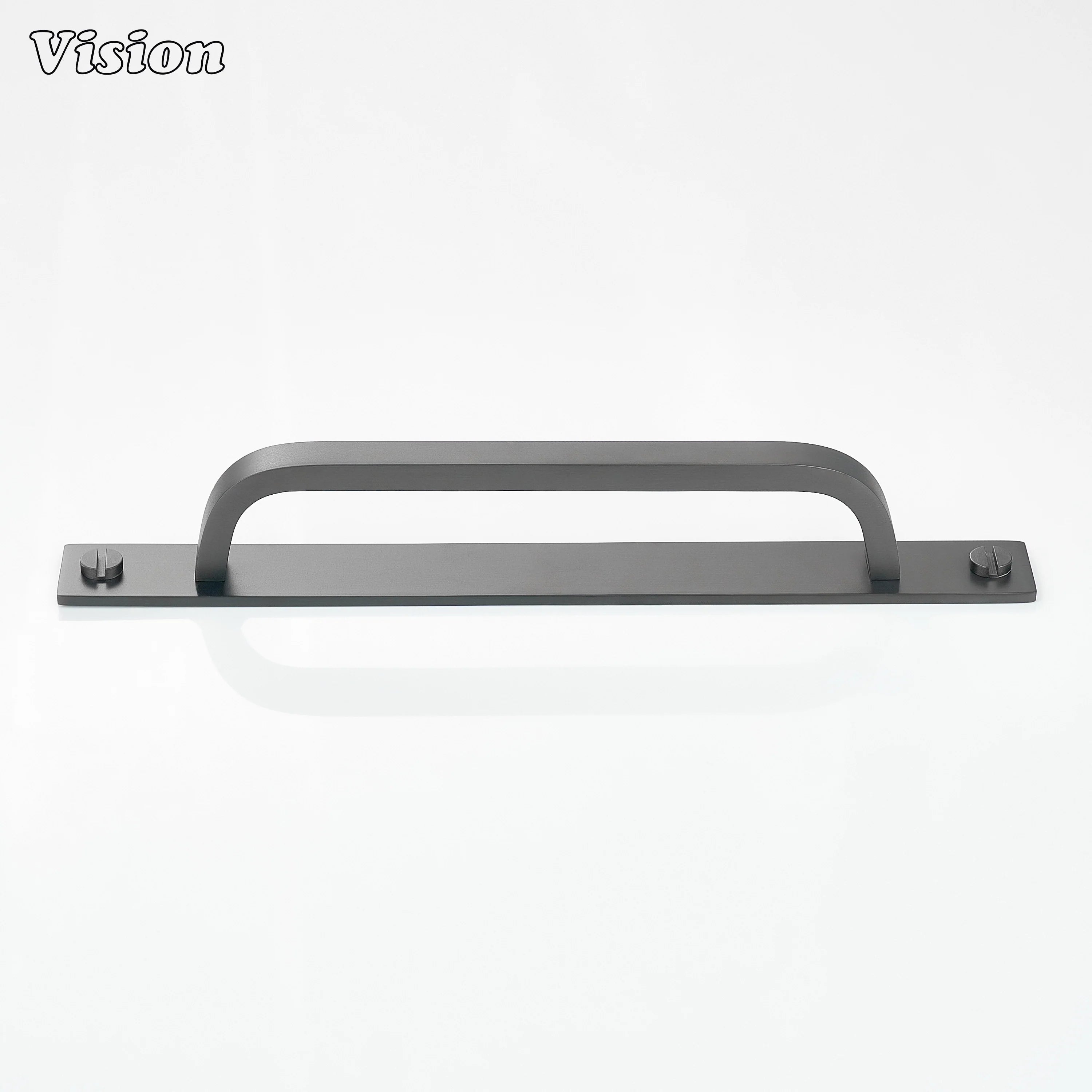 Gunmetal cabinet handle with backplate applied to wardrobe furniture doors