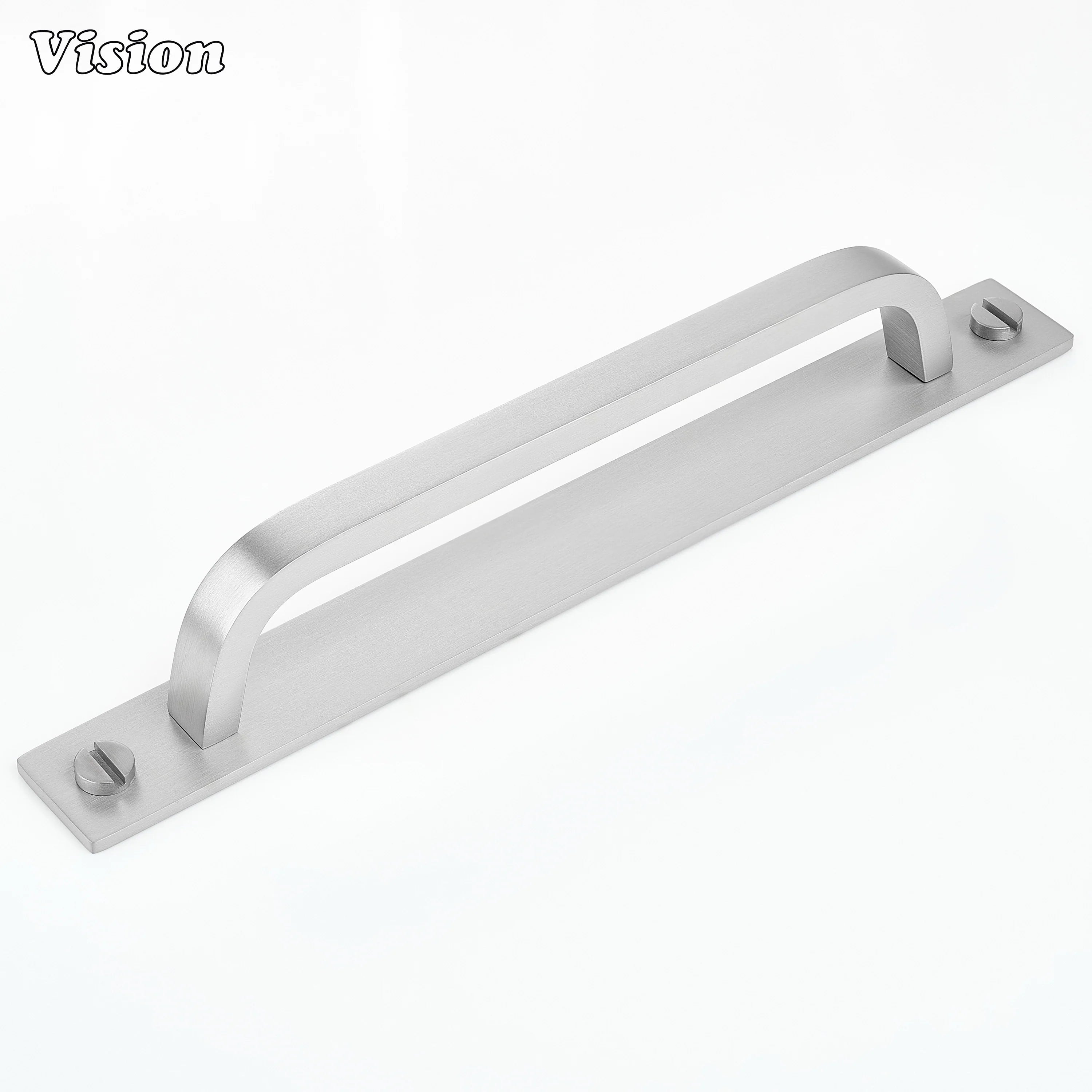 Solid brass Silver cabinet handle with backplate for drawer furniture