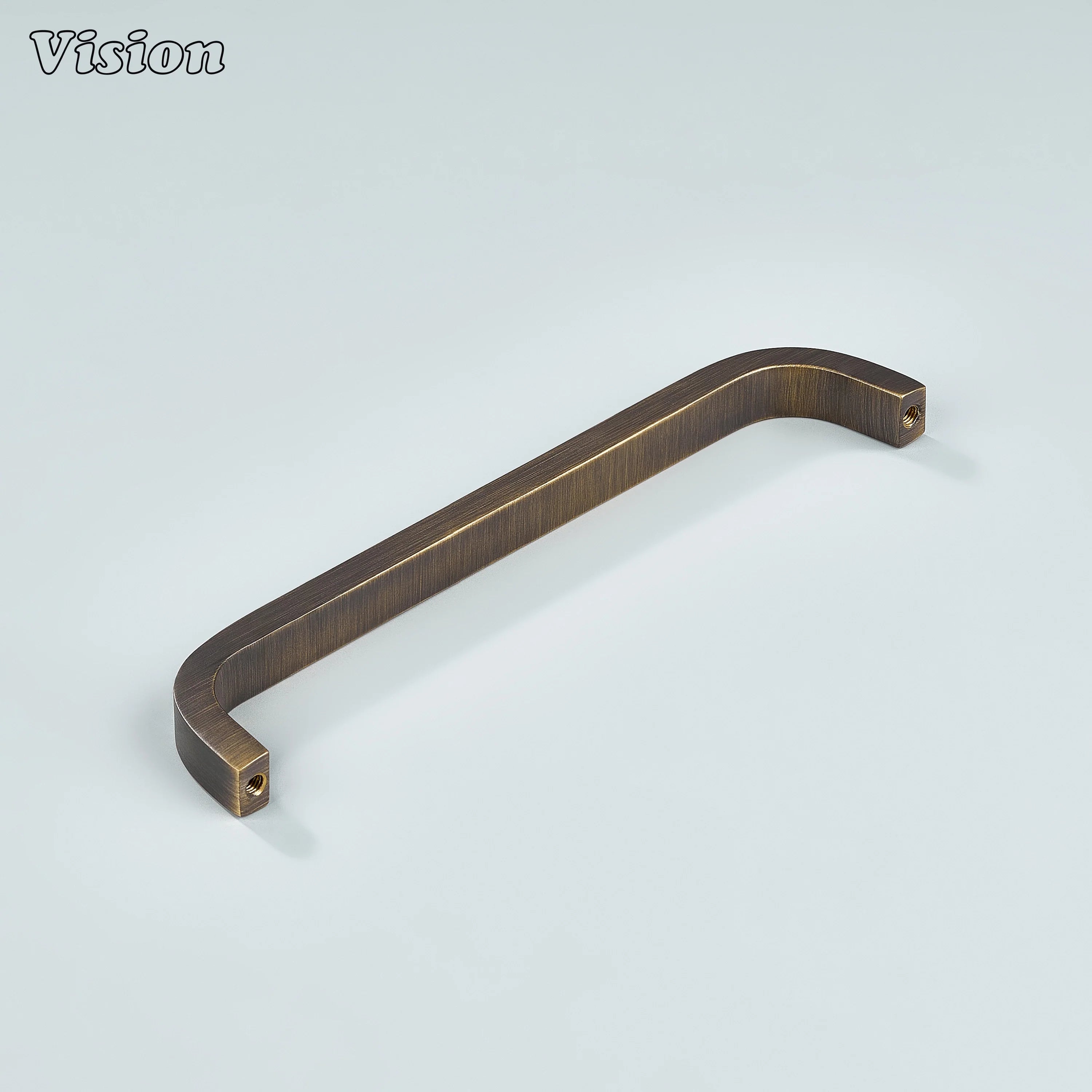 Durable antique bronze brass handle with stylish curved form.