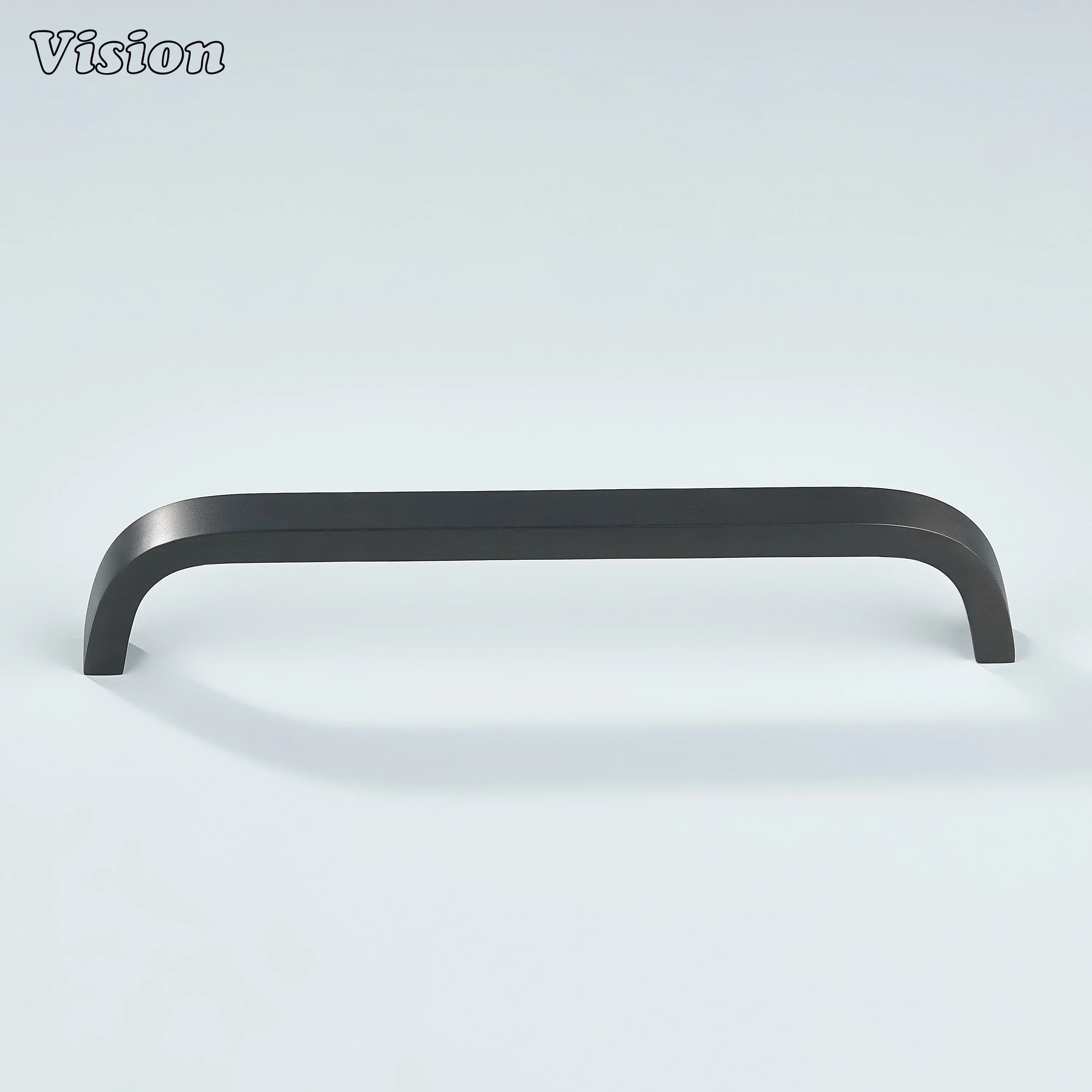 Knight curved cabinet handle with smooth gunmetal finish.