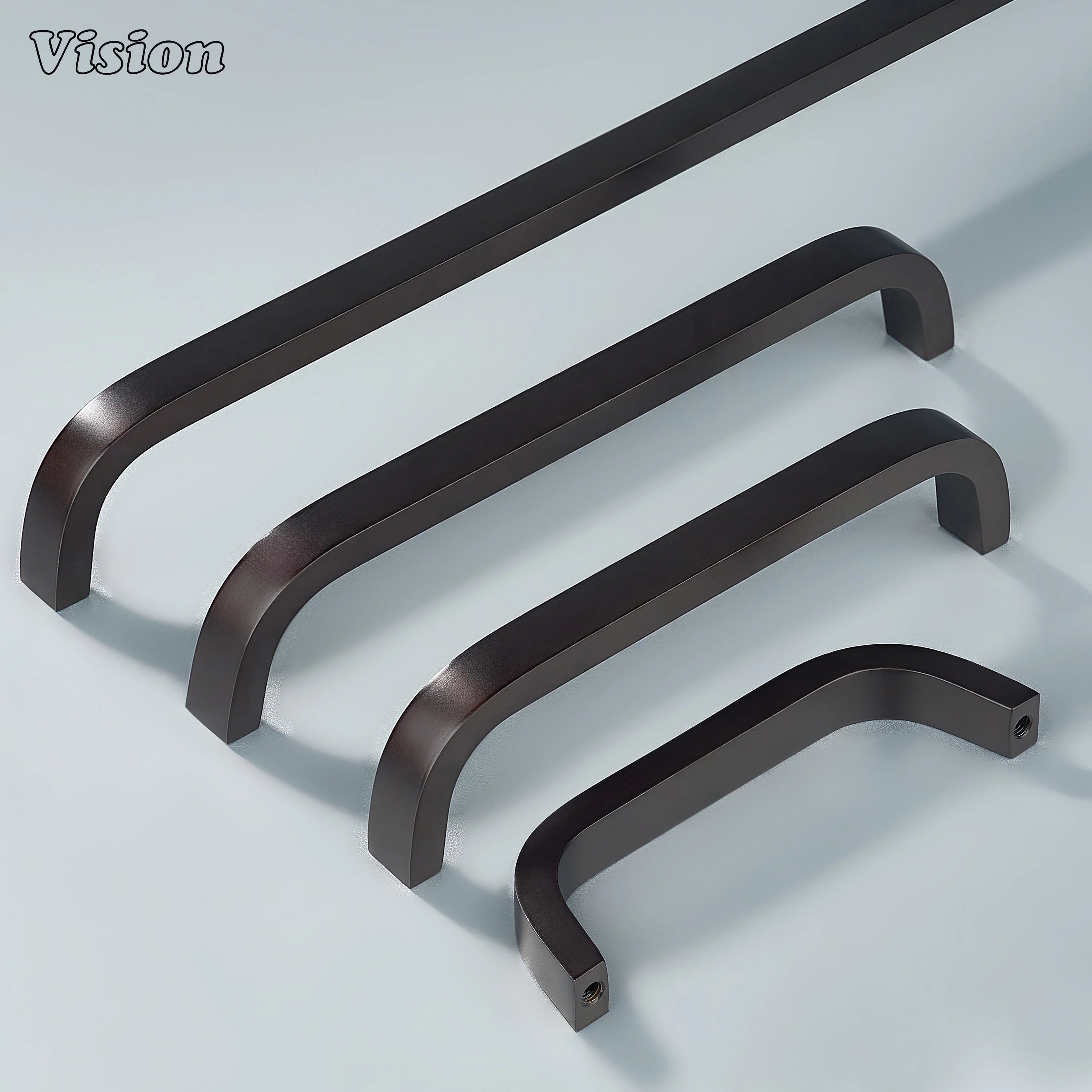 Elegant oil rubbed bronze curved handle for drawers, cupboards, and furniture.