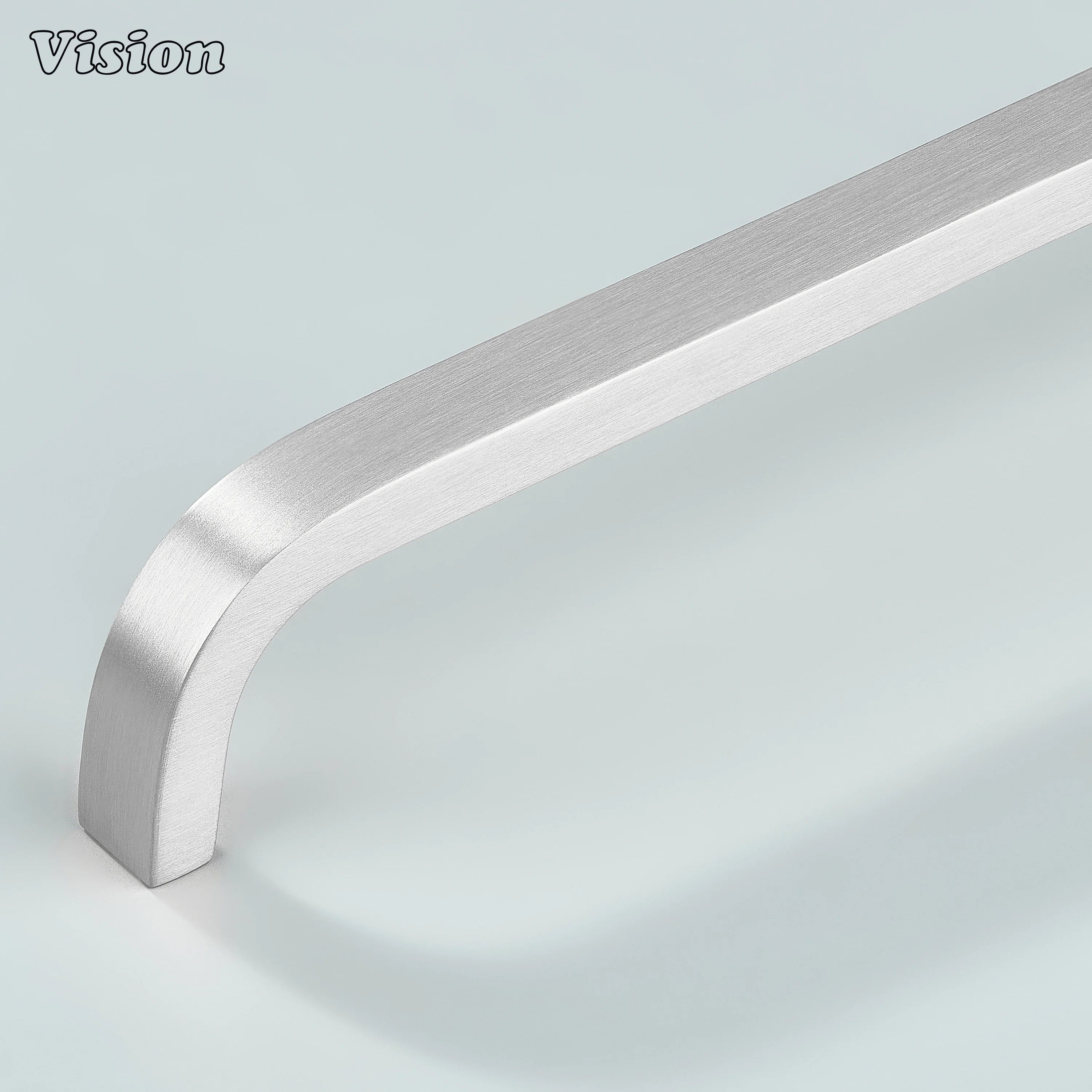 Silver curved brass handle for kitchen and wardrobe cabinets.