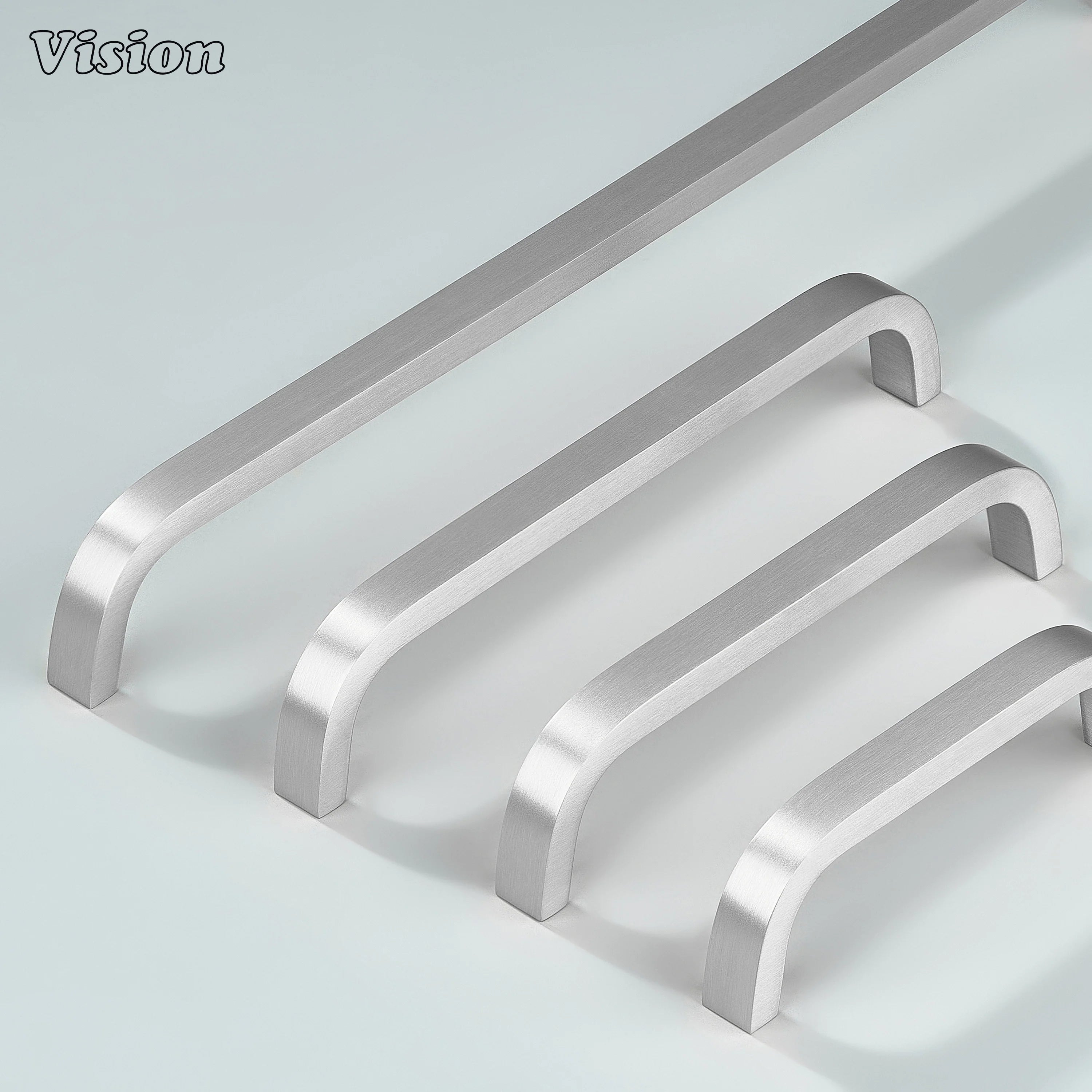 Brushed silver cabinet handle with premium curved design.