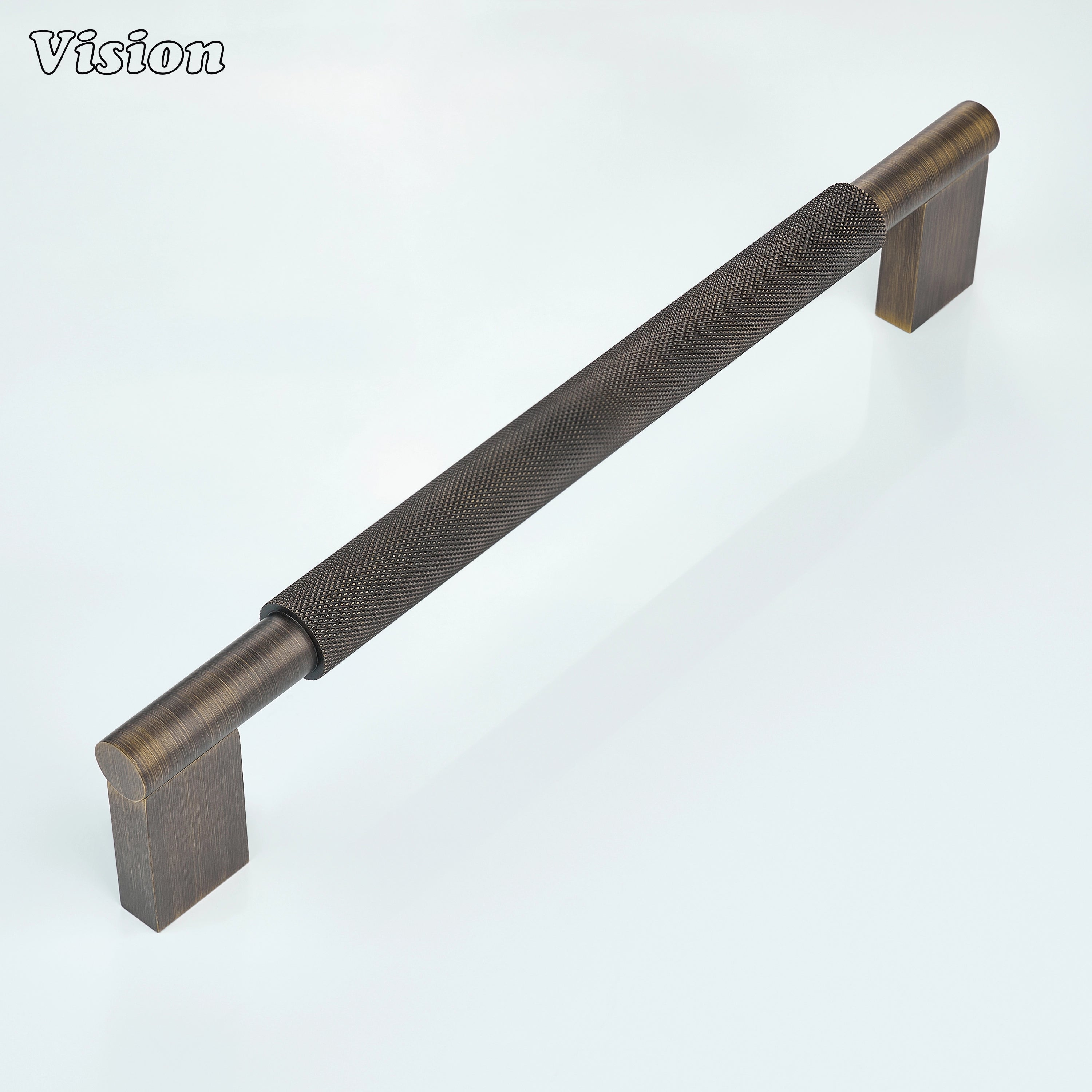 Antique Bronze textured appliance handle with cylindrical bar profile for pantry storage.