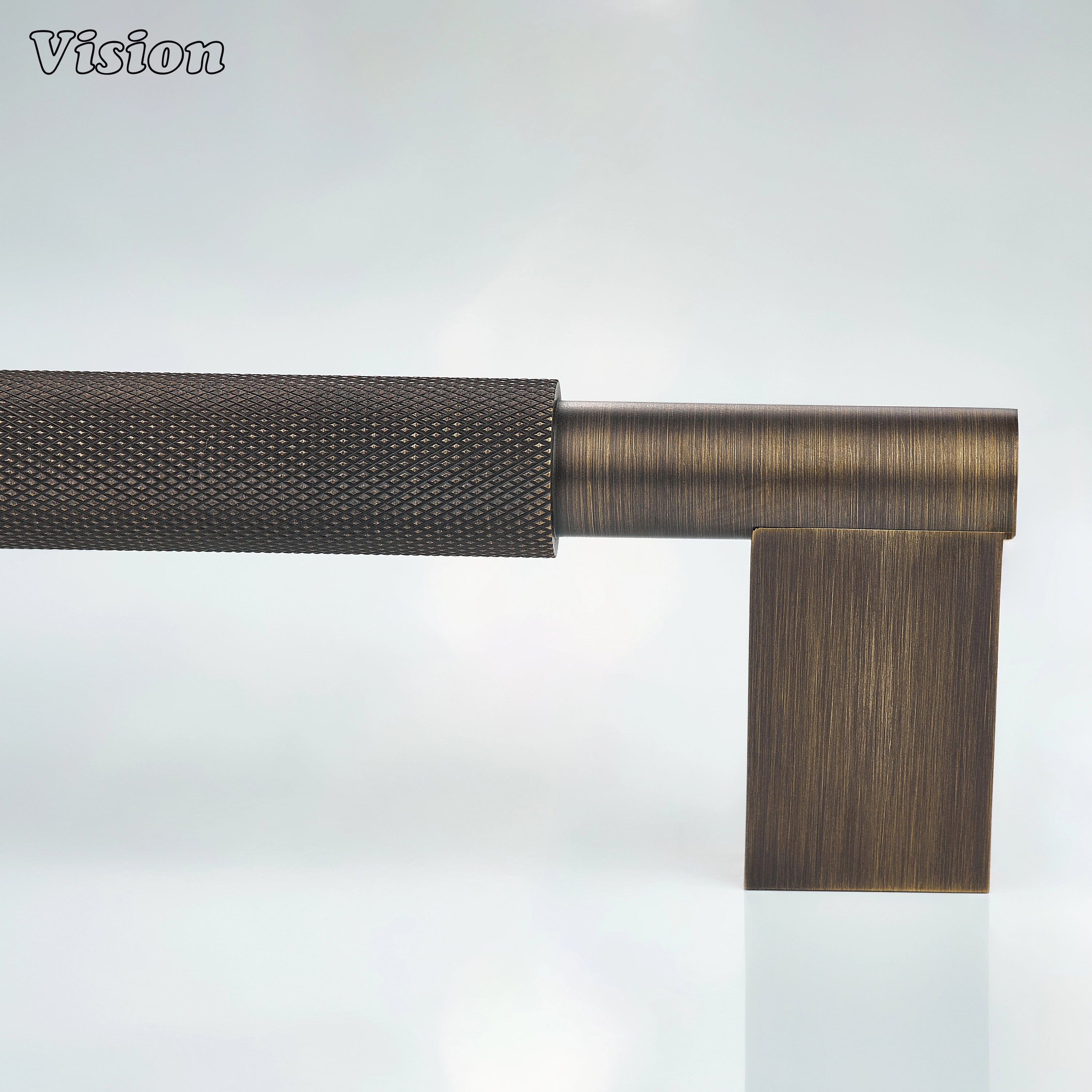 Antique Bronze knurled appliance handle for integrated freezer doors.