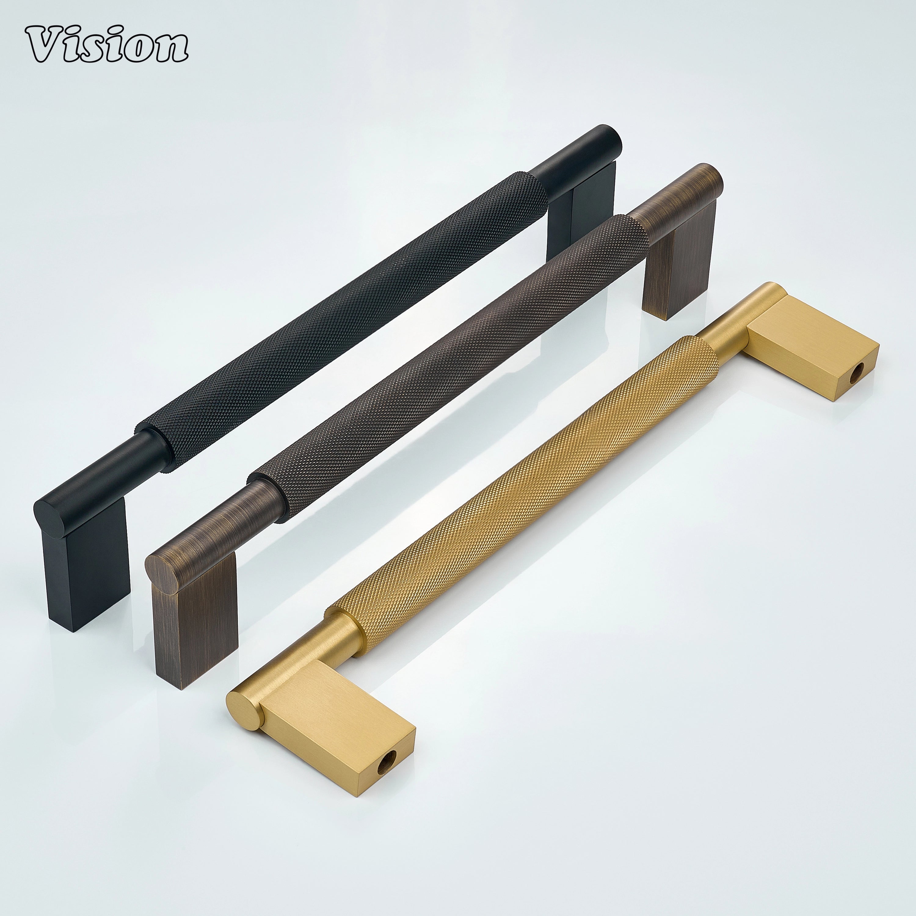 Black appliance handle with cylindrical ends for integrated dishwasher panels.