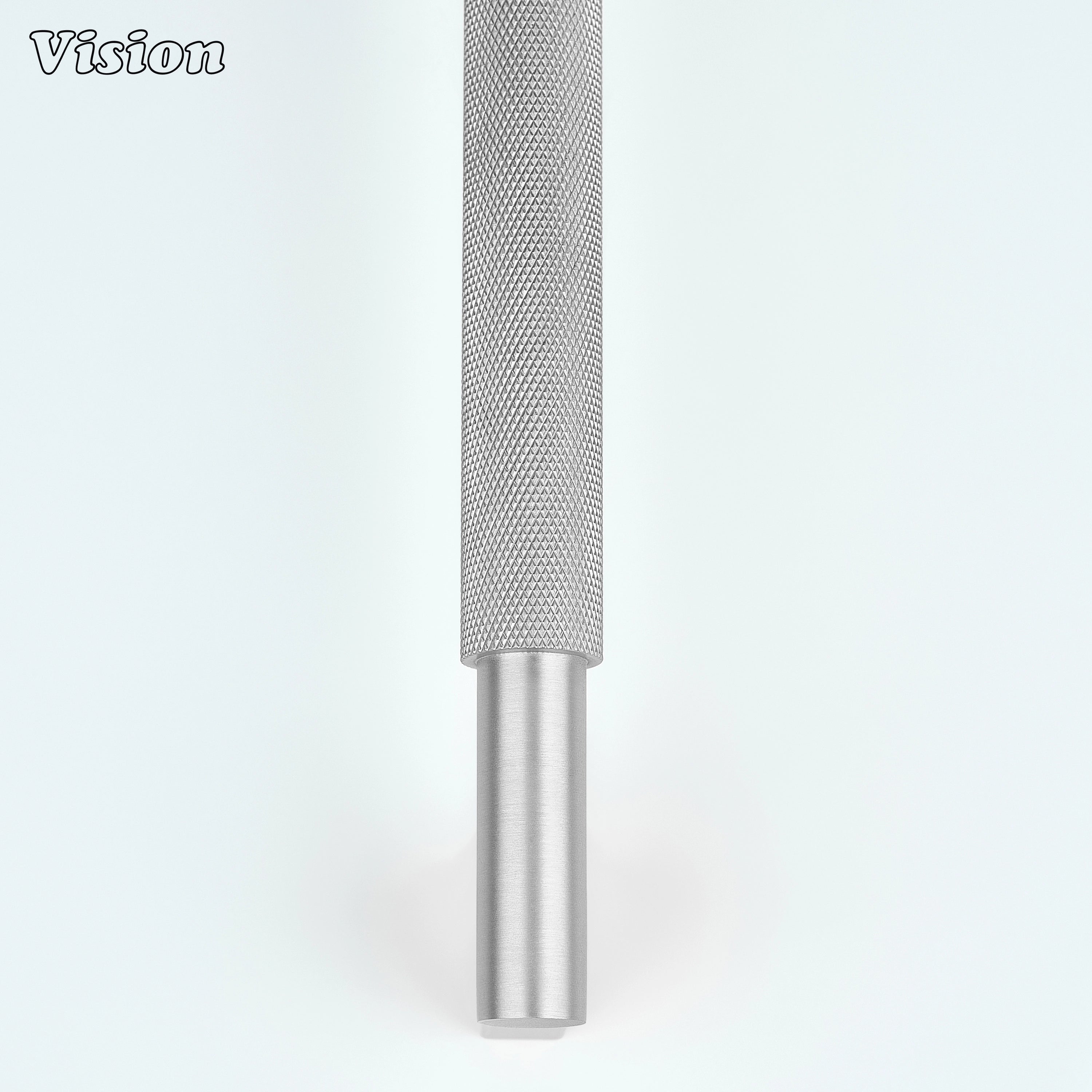 Silver appliance pull with solid brass construction for kitchen cabinetry.
