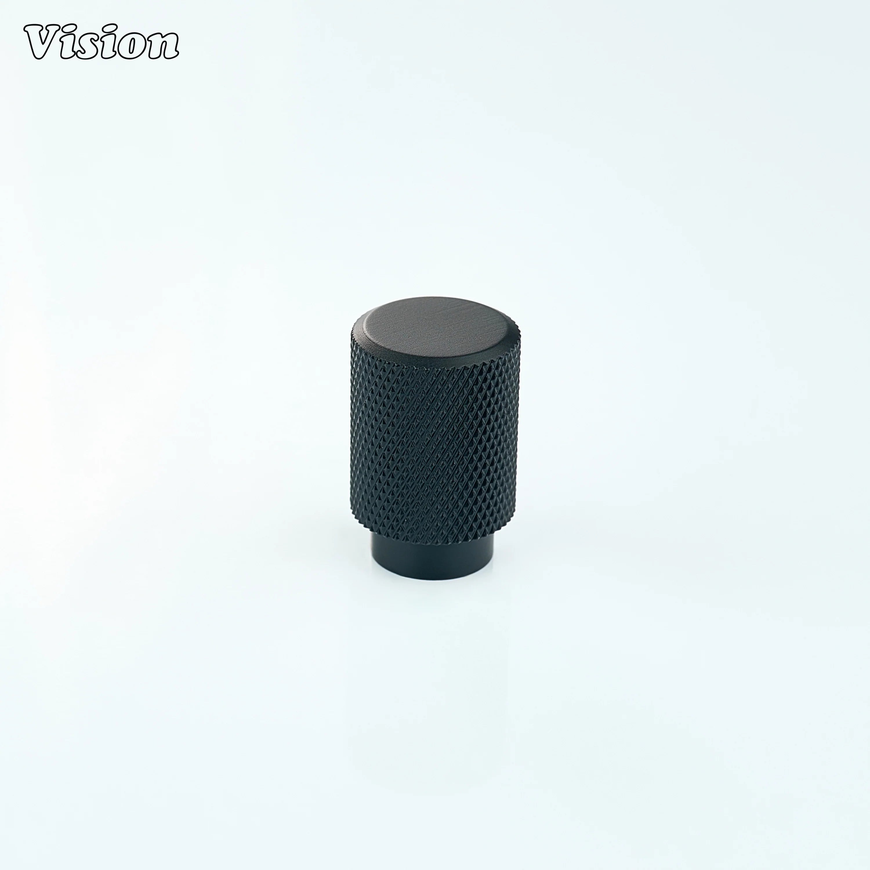 Knurled round cabinet knob in Black finish for wardrobe doors