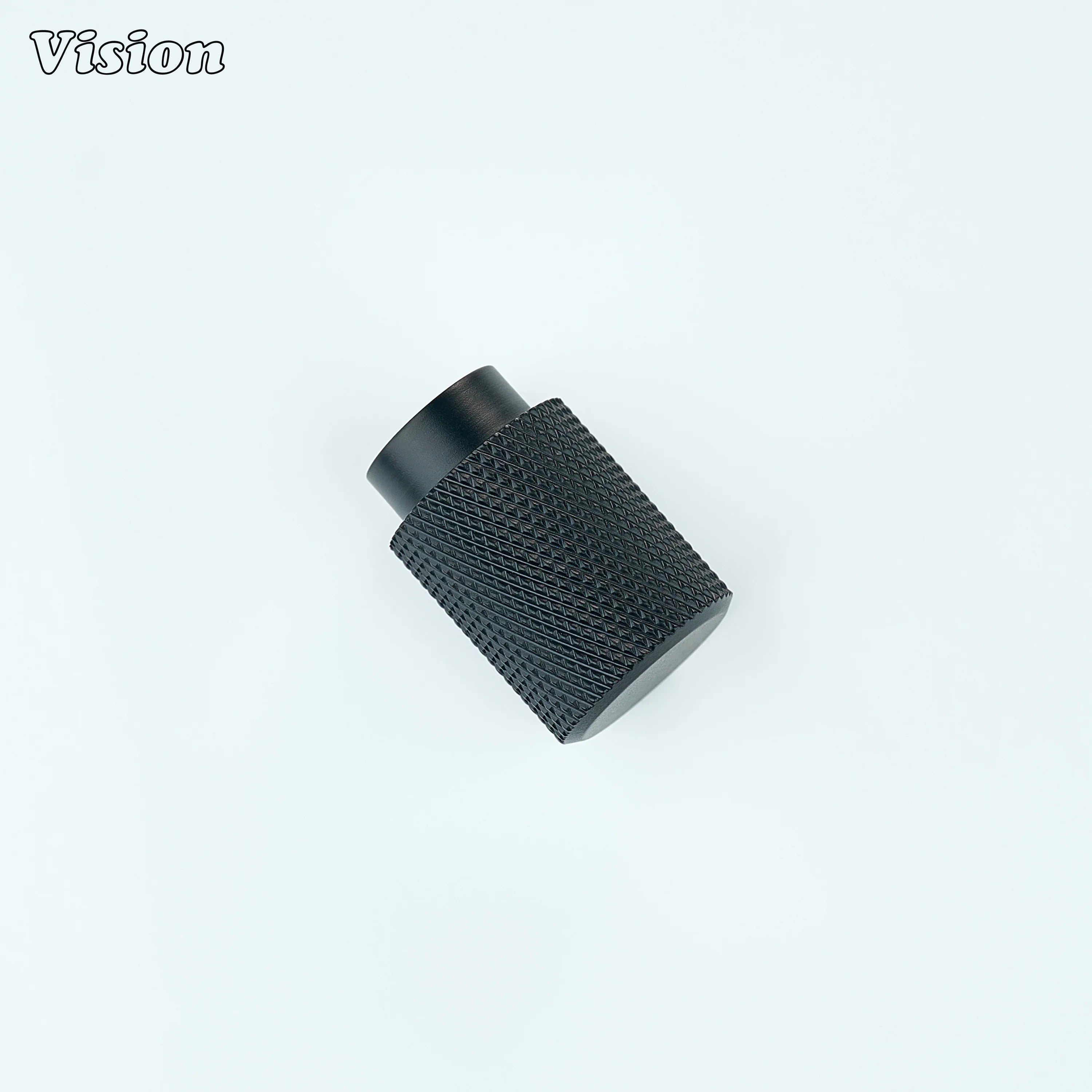 Black cylinder cabinet knob with textured grip for drawers